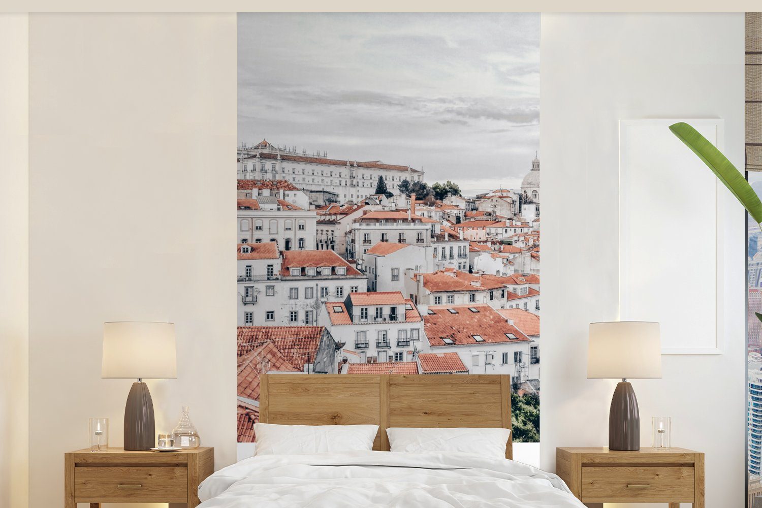 - Rot St), MuchoWow Fototapete Portugal Silhouette, - bedruckt, Schlafzimmer (2 Küche, Europa Fototapete Vliestapete Wohnzimmer Matt, - für