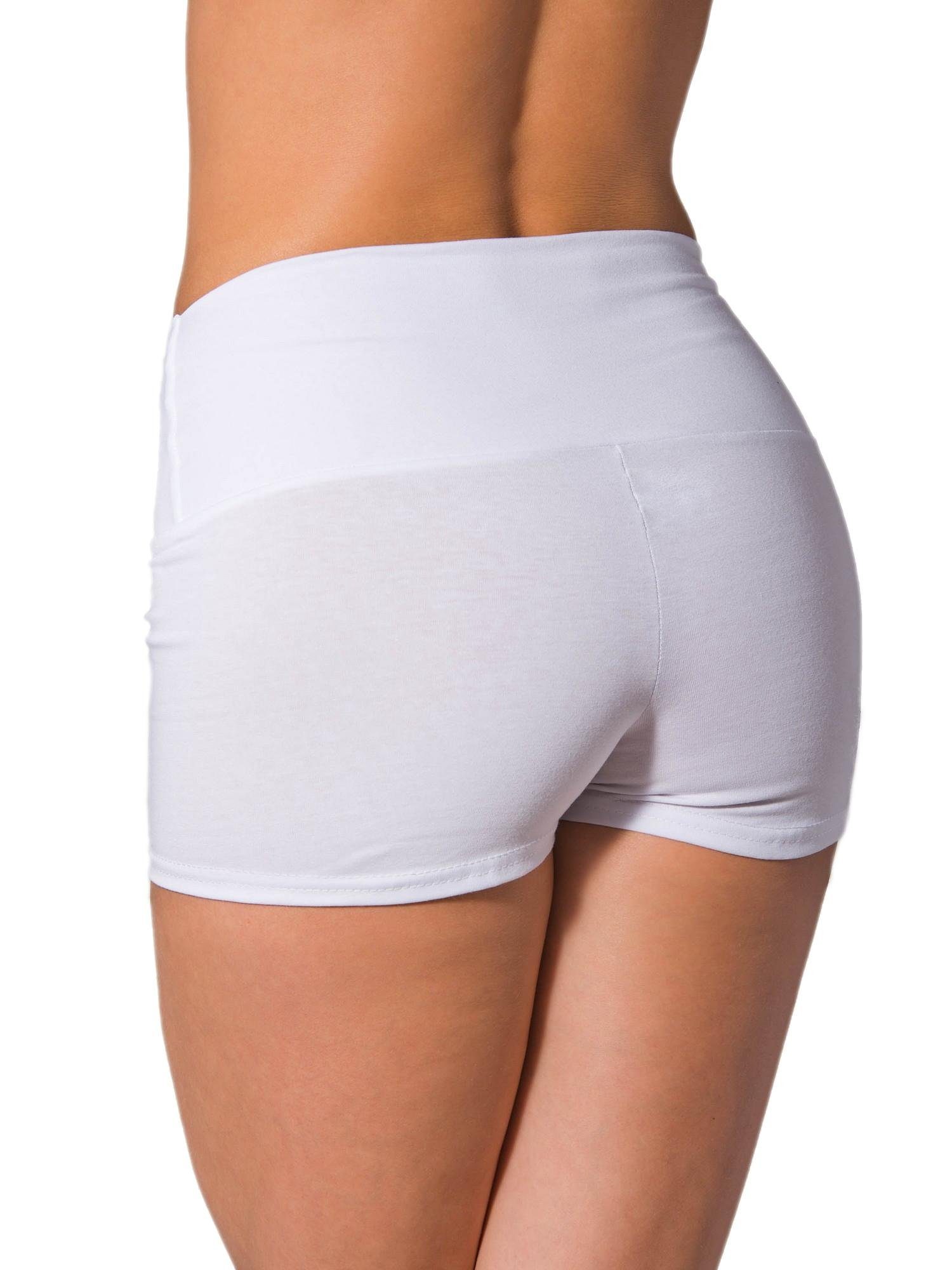 Hotpants Long mit Shorts Hohem Alkato Damen Yogashorts Alkato Radlerhose Shorts Weiß Bund