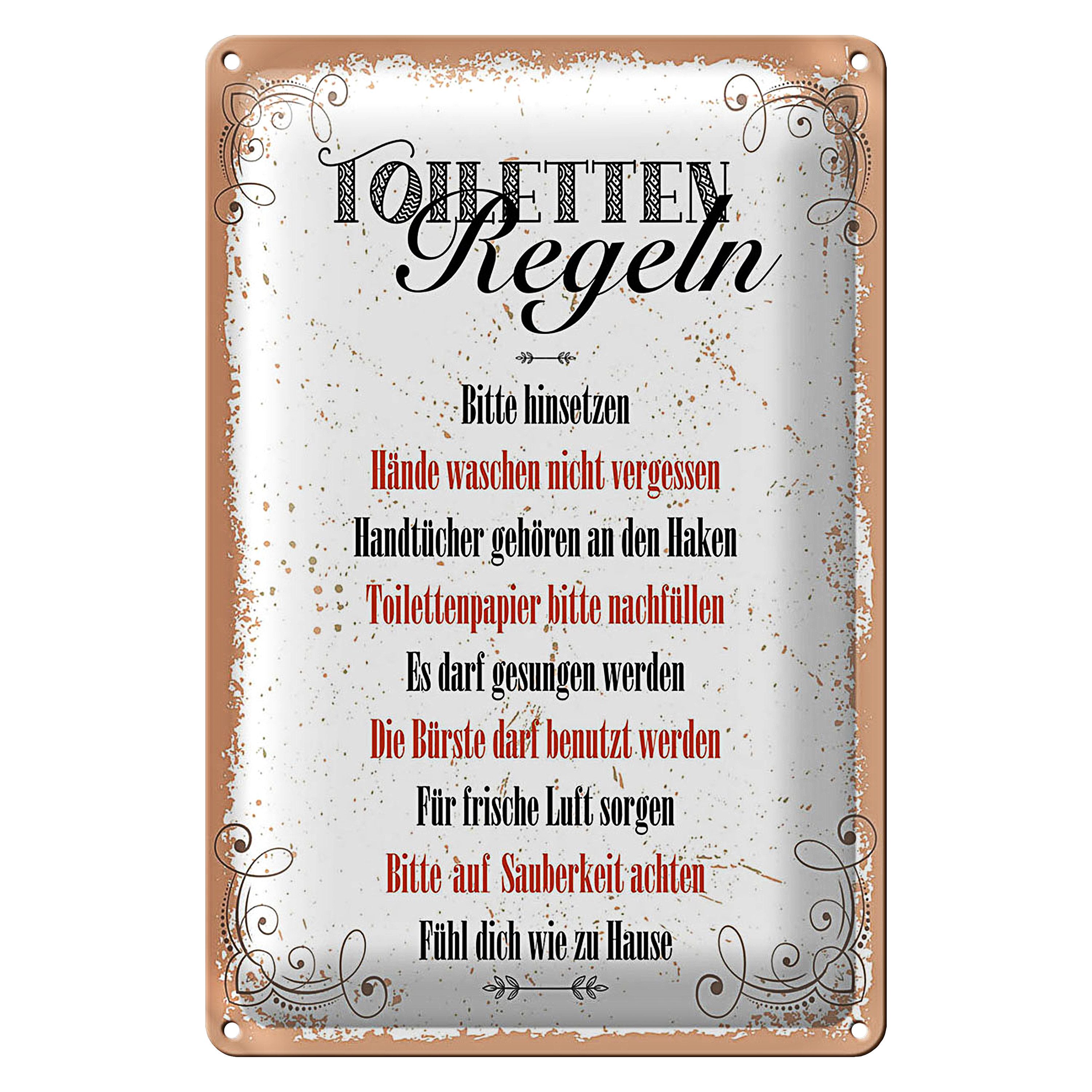 Metallschild Spruch lustig Toiletten Regeln 12x18cm
