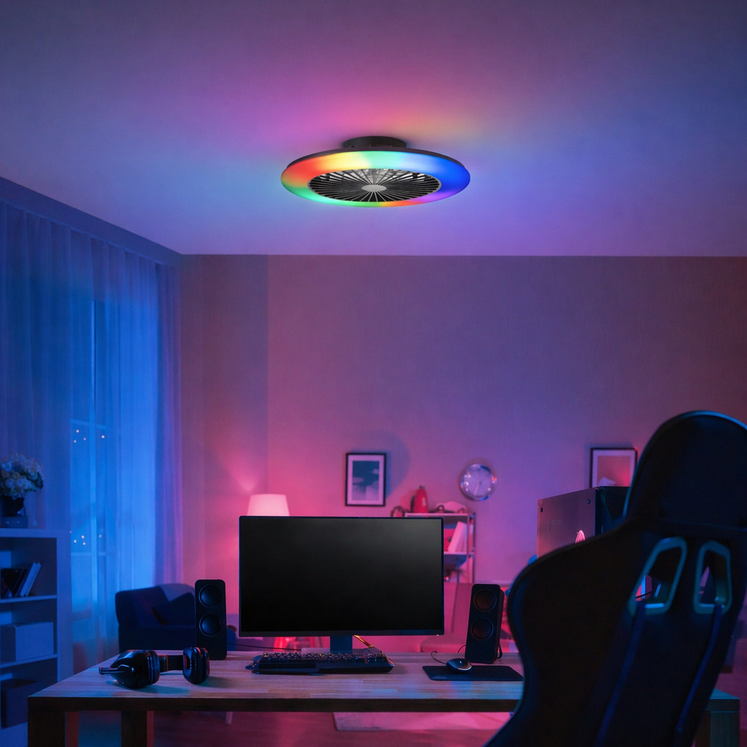 Lightbox Deckenleuchte, LED fest integriert, warmweiß - kaltweiß, LED Deckenleuchte 58 cm mit Ventilator, 6800 lm, dimmbar, RGB, CCT