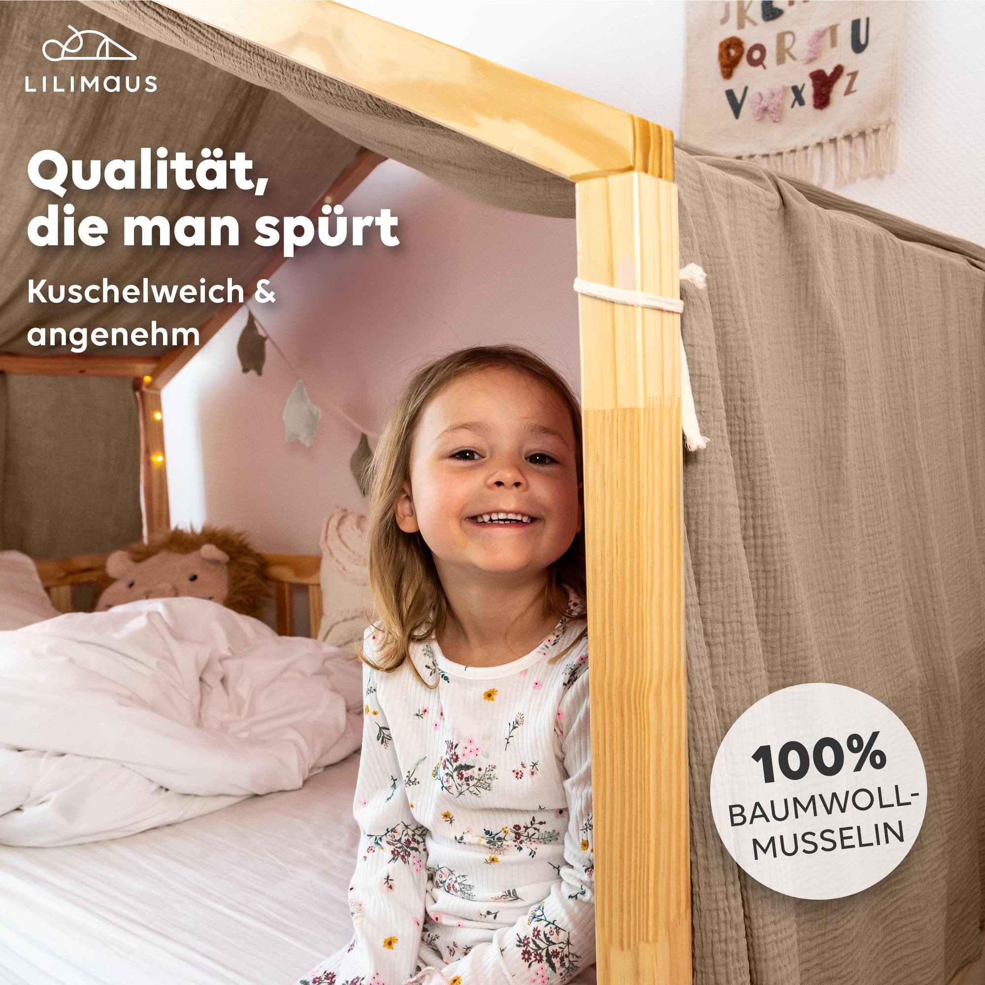 lilimaus Betthimmel Himmel für Hausbett aus Musselin - Länge 320, 360 oder 420 cm (1-tlg), macht das Hausbett zur Kuschelhöhle - weicher, luftiger Musselin