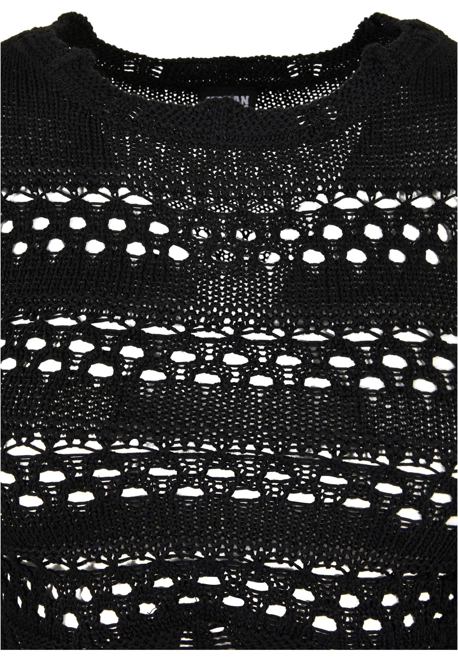 Crochet CLASSICS (1-tlg) Knit Ladies Sweater Cropped Kapuzenpullover black URBAN Damen