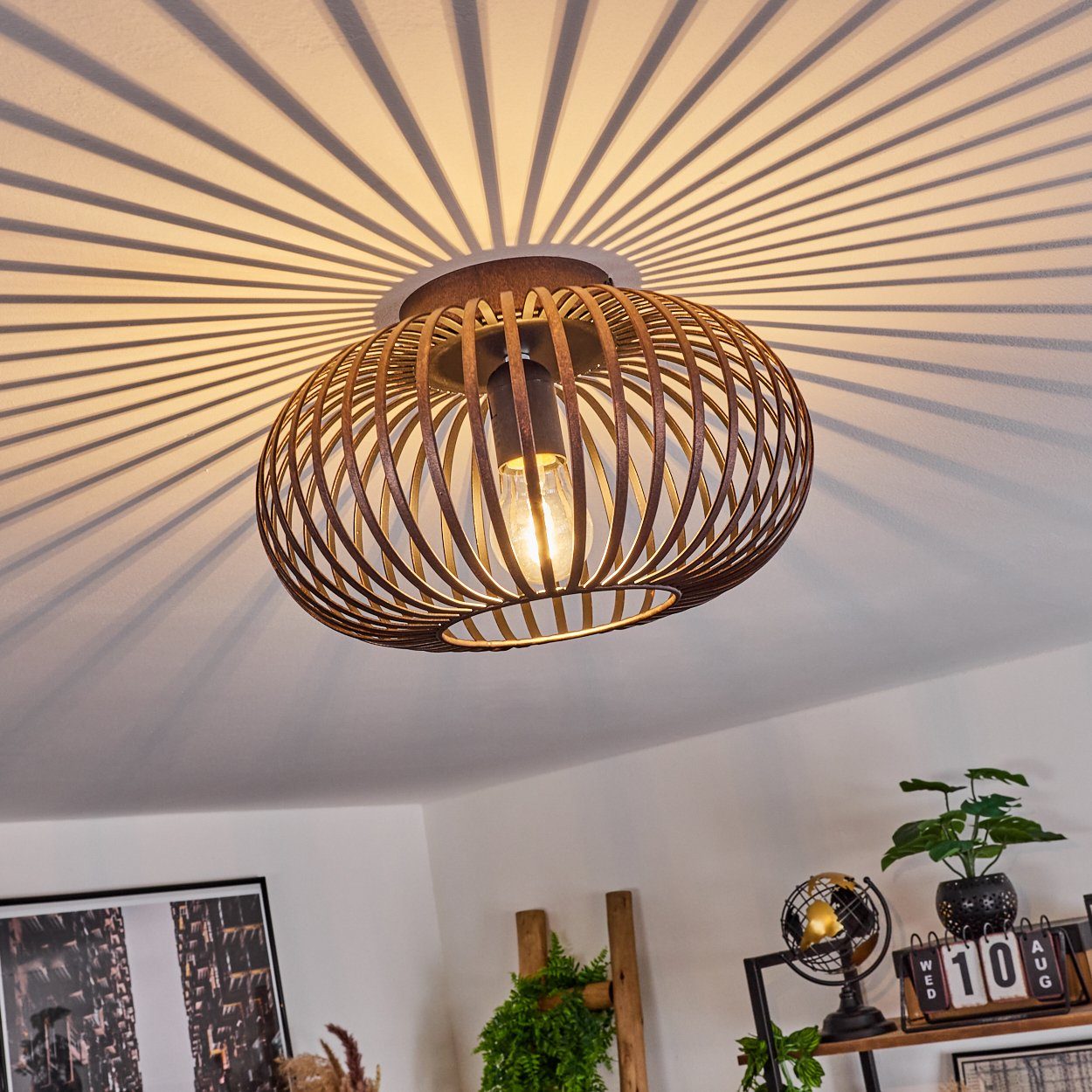 Metall ohne Leuchte Deckenleuchte Gitterschirm, mit Moderne mit E27, hofstein Kupfer/Schwarz, »Aidone« Ø30cm, in Lichtspiel aus Deckenlampe Leuchtmittel,