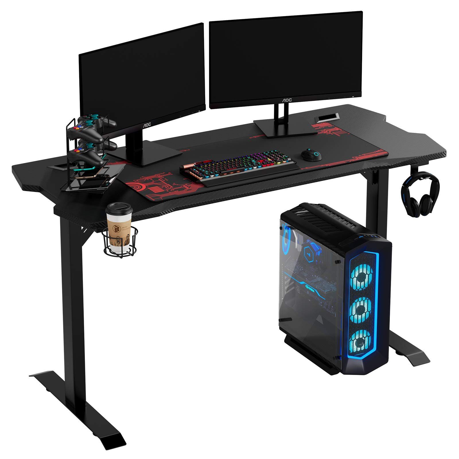 Homfa Gamingtisch, Computertisch, 140cm Schreibtisch, Gamer Tisch, schwarz, mit Mauspad