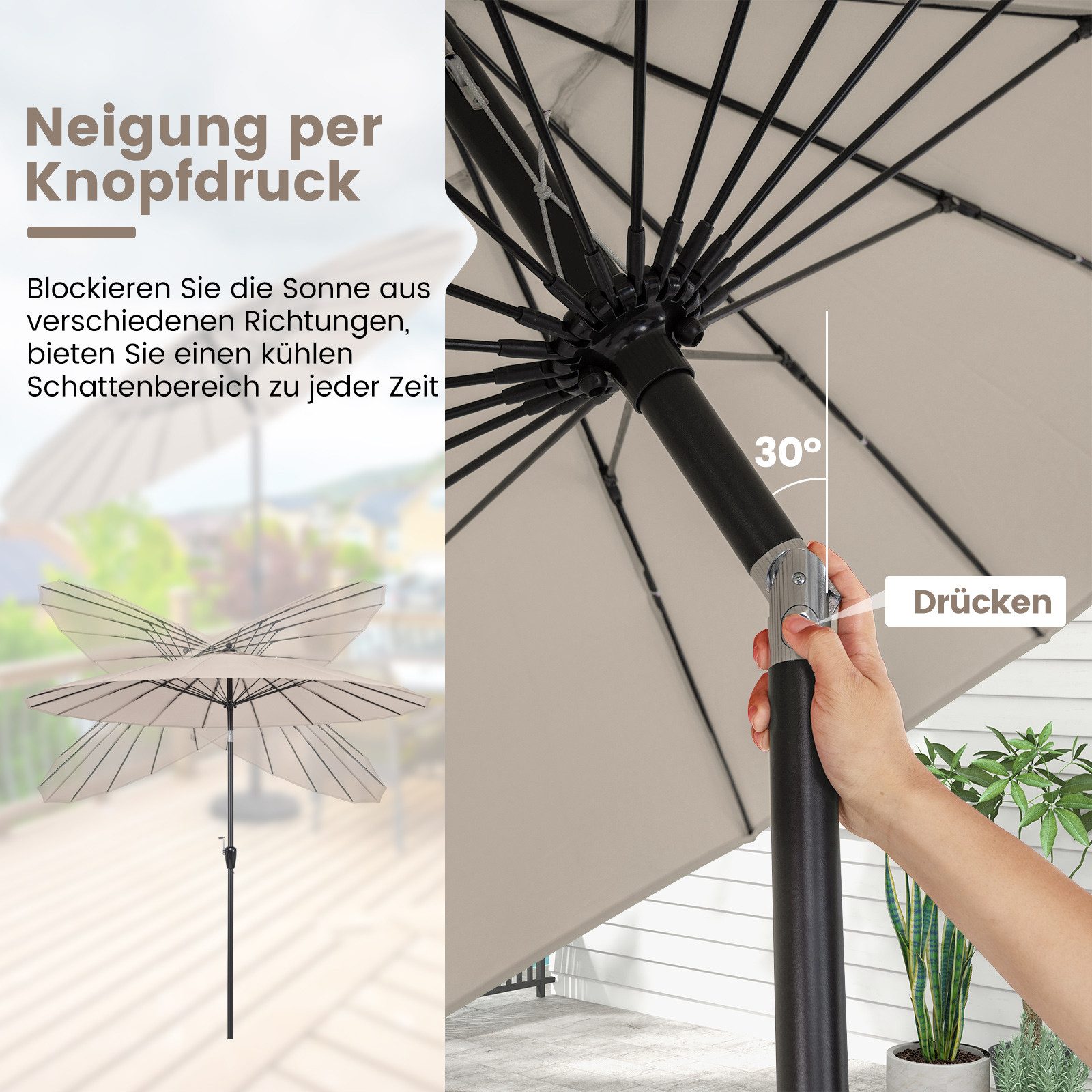 COSTWAY Sonnenschirm, für Balkon, Terrasse, 265cm, günstig online kaufen