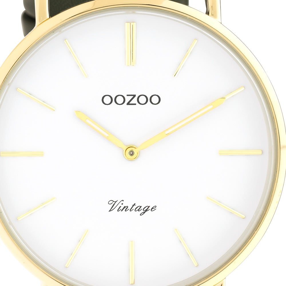 olivgrün Analog, Quarzuhr Casual-Style 36mm) Oozoo OOZOO (ca. Armbanduhr rund, Damen mittel Lederarmband, Damenuhr