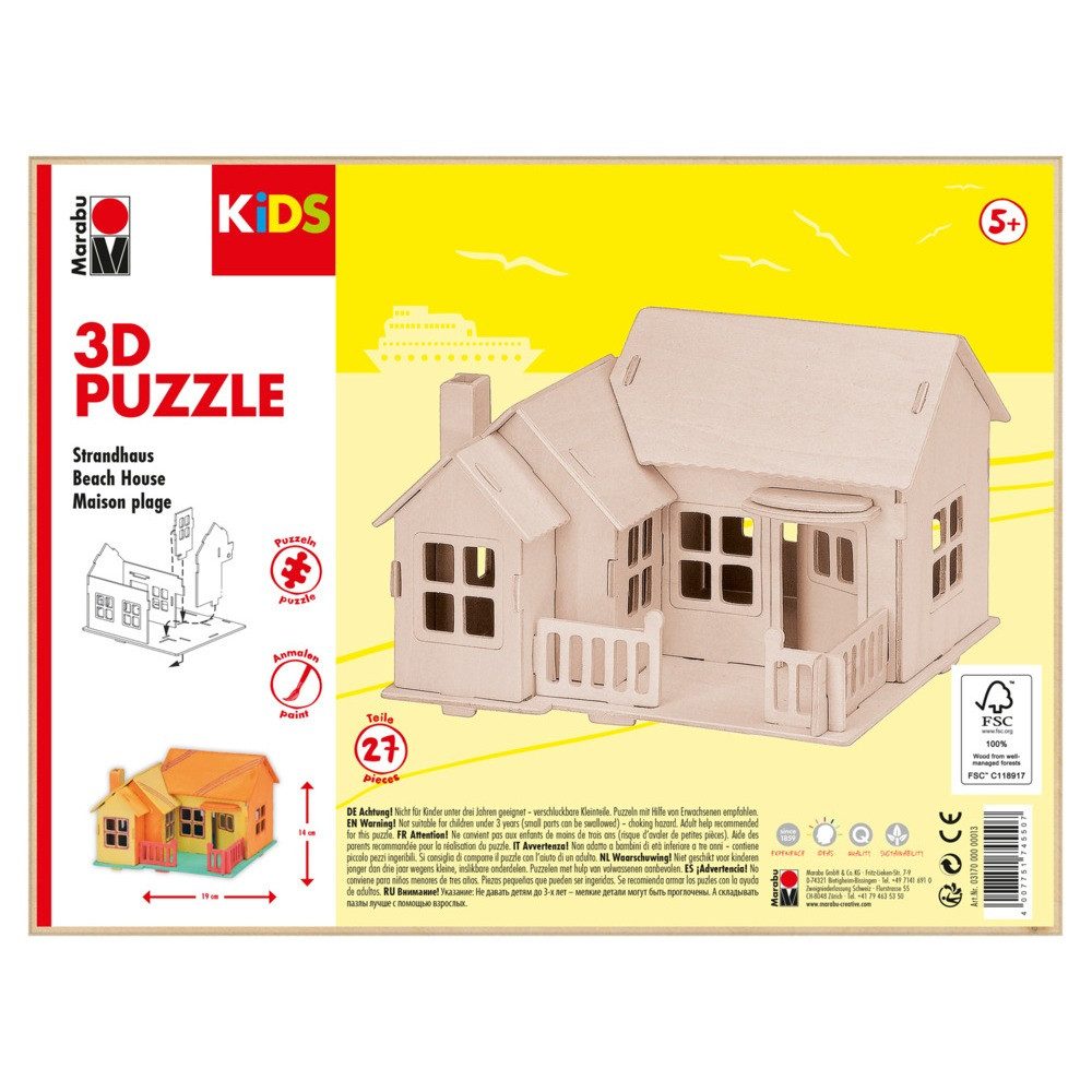Marabu 3D-Puzzle Marabu KiDS 3D Puzzle Strandhaus, Puzzleteile