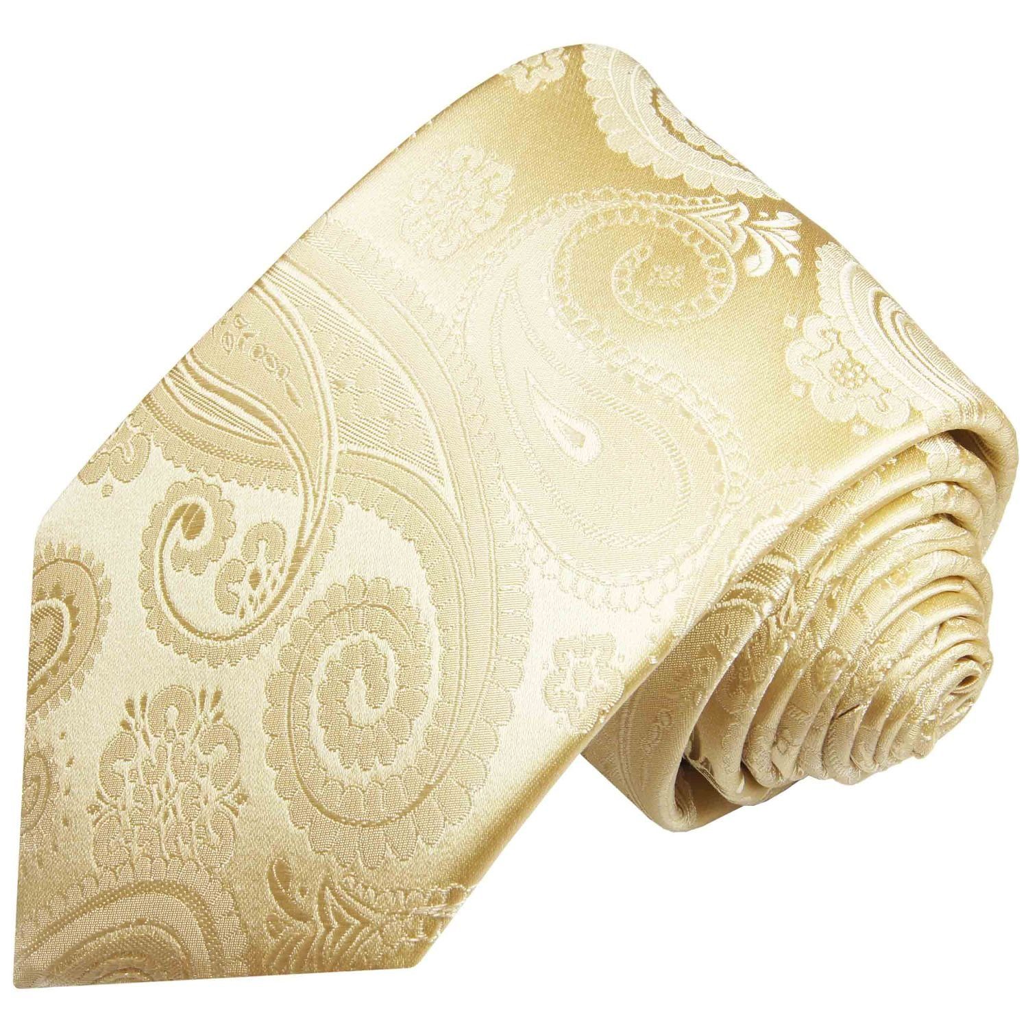 Paul Malone Krawatte Elegante Seidenkrawatte Herren Schlips paisley brokat 100% Seide Schmal (6cm), champagner 442