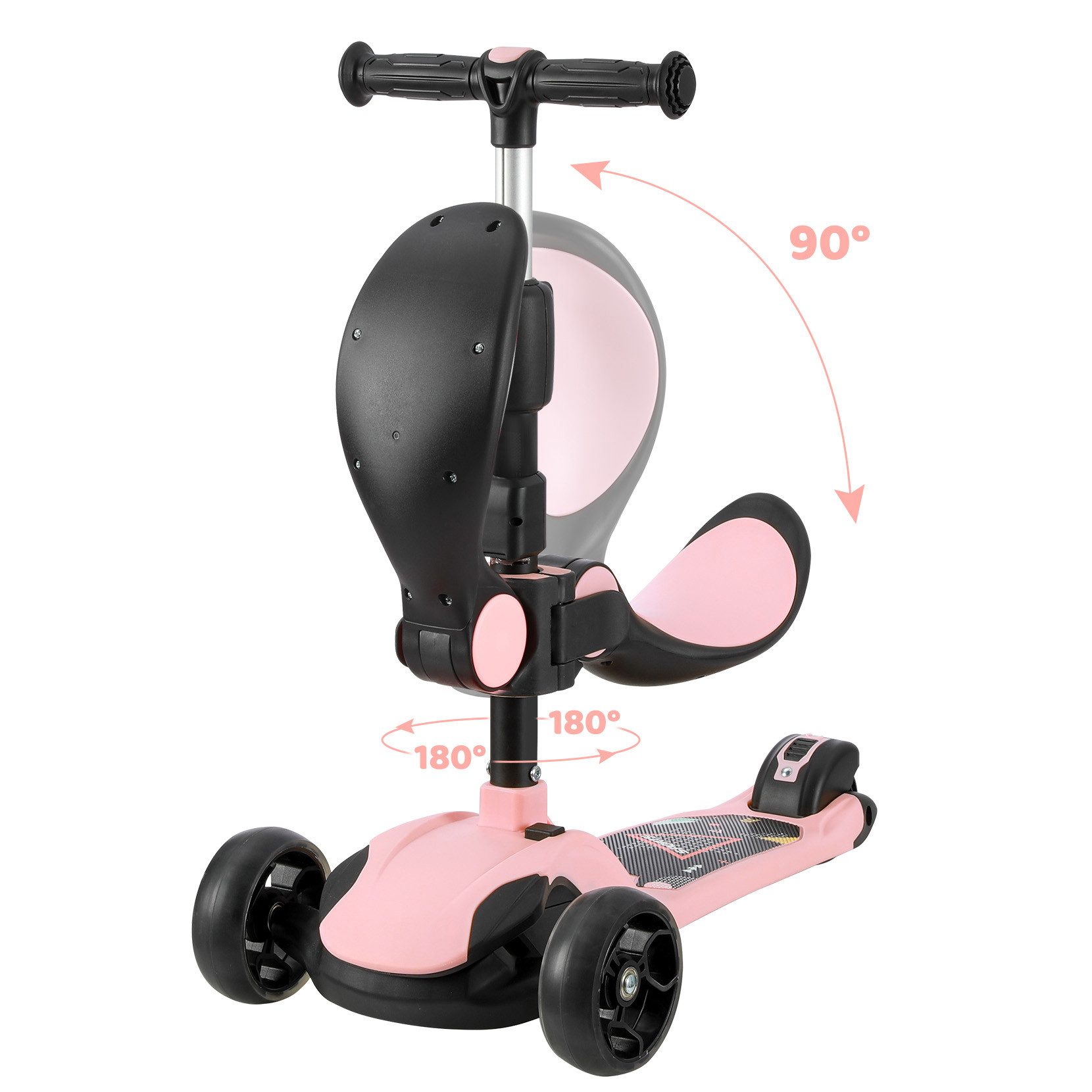 OUNUO Dreiradscooter Kinderroller mit Klappsitz, höhenverstellbar, mit LED, für 2 Jahre ab