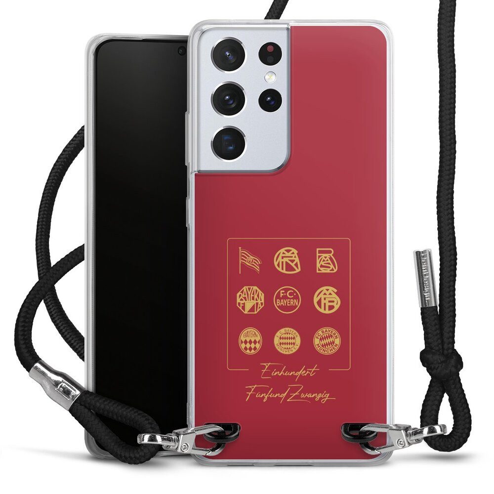 DeinDesign Handyhülle FC Bayern München FCB 125 Jahre Fanartikel FCB 125 Jahre, Samsung Galaxy S21 Ultra 5G Handykette Hülle mit Band Cover mit Kette