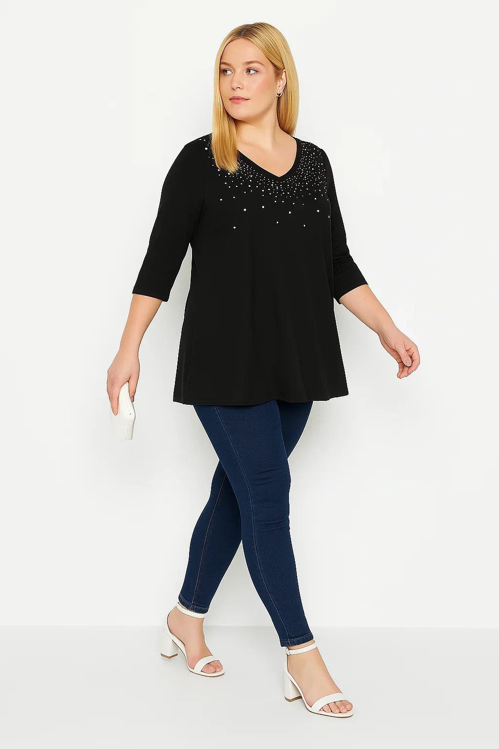 Shape of You Blusentop Bluse mit Sternenstickerei