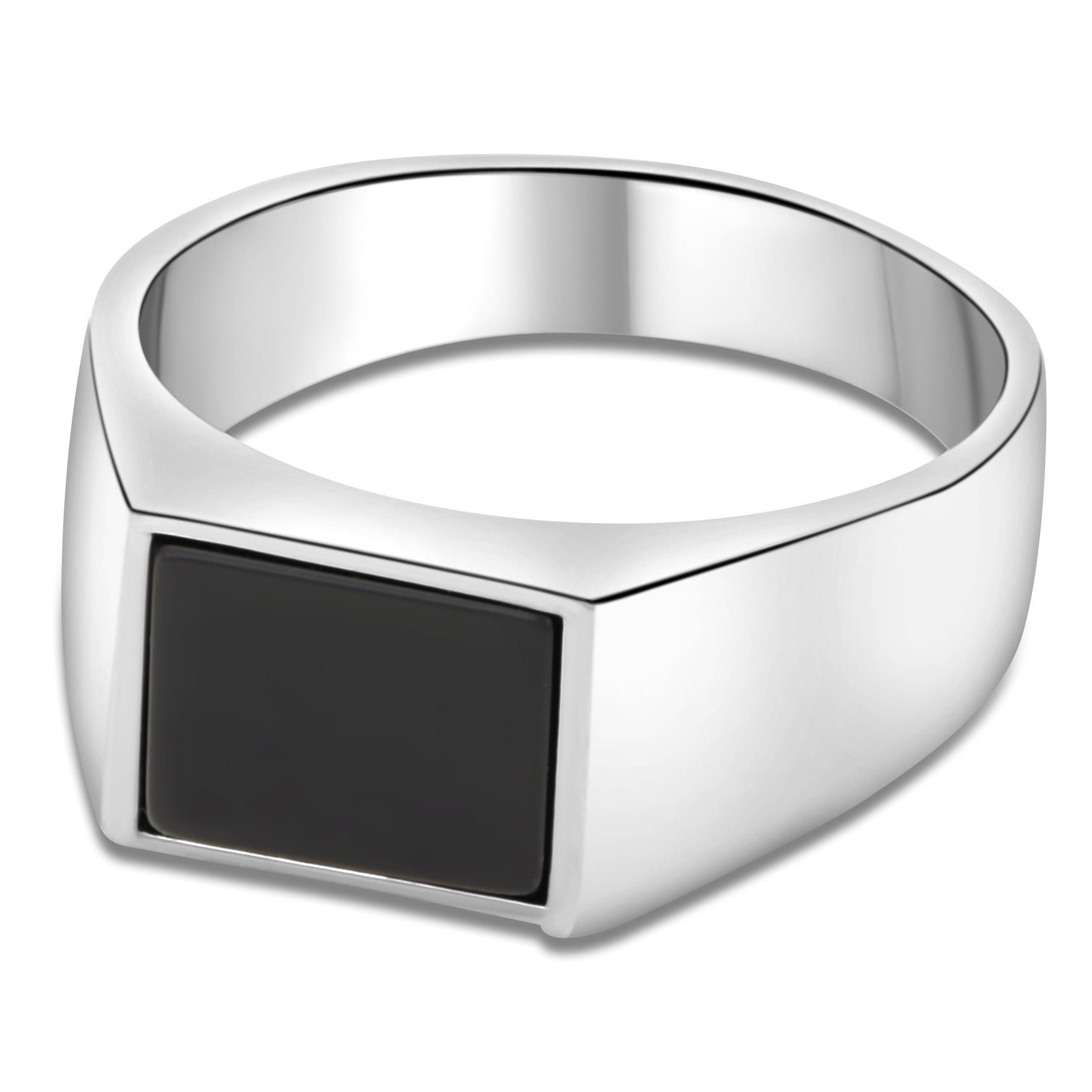 Tony Fein Siegelring Onyx Stein Schwarz Massiv 925er Sterling Silber Rhodiniert, Silberring für Damen und Herren Made in Italy