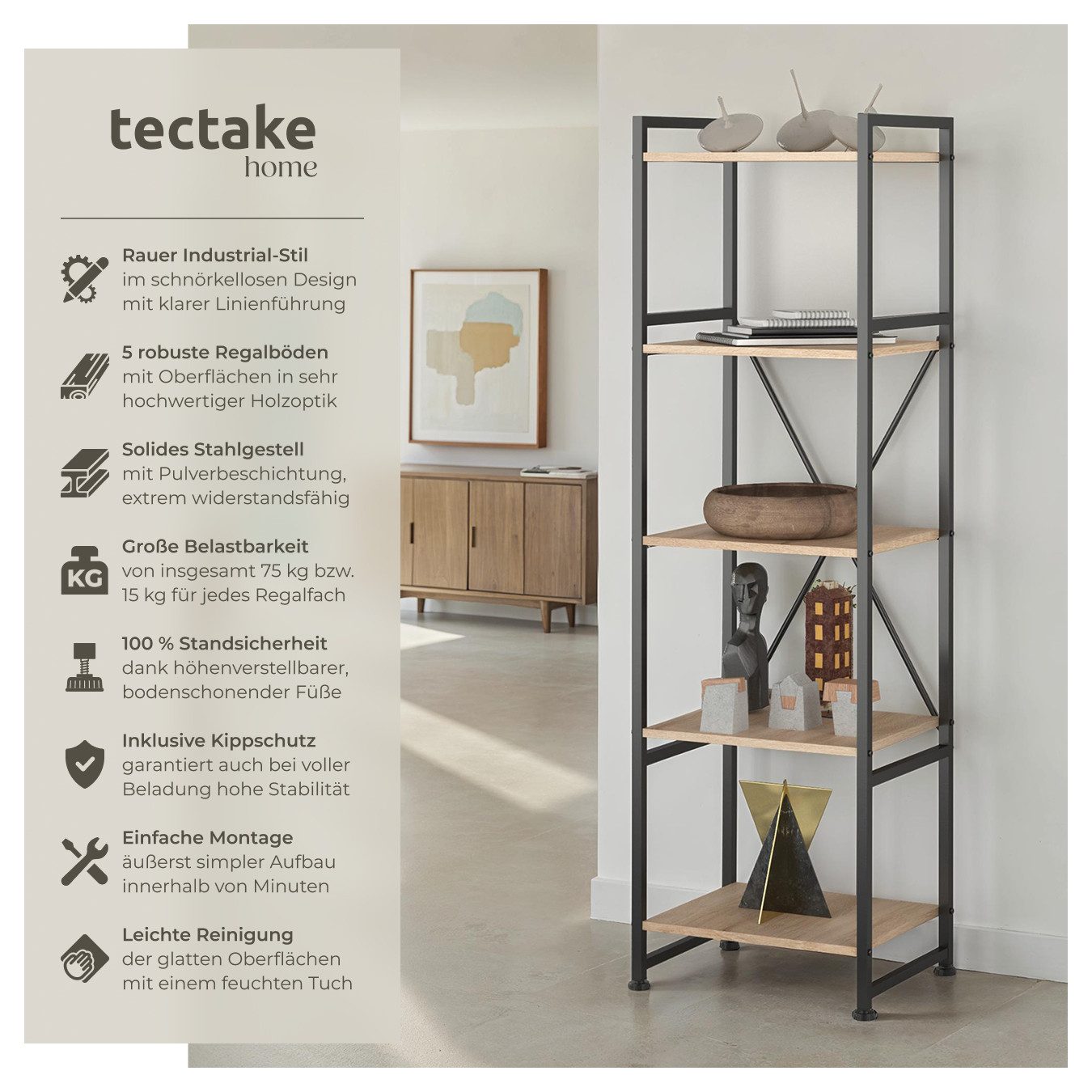 tectake Bücherregal Regal, Set 1-tlg., Industrial Style günstig online kaufen