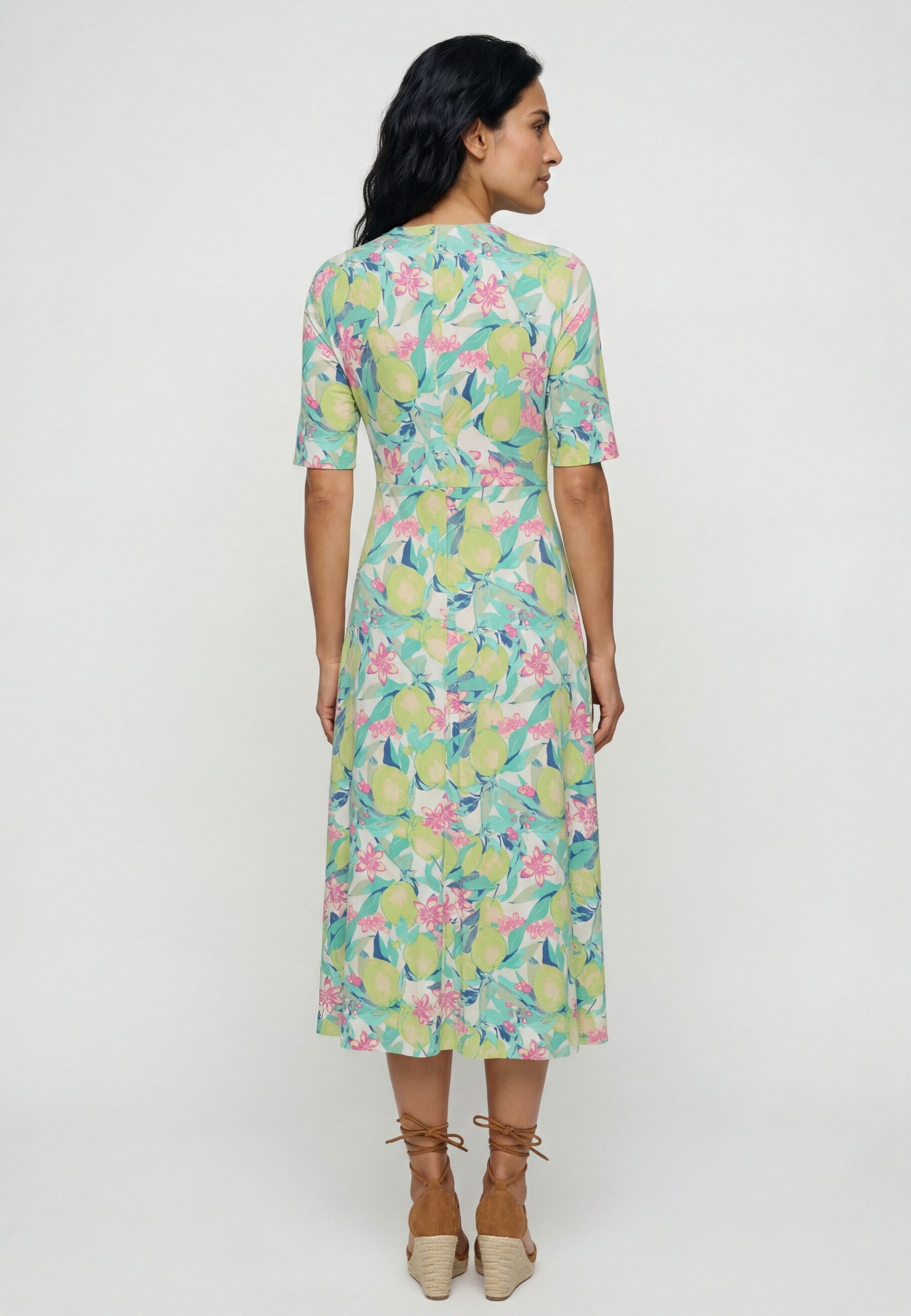 Olsen Midikleid Jerseykleid mit Allover-Dessin und Raffdetail