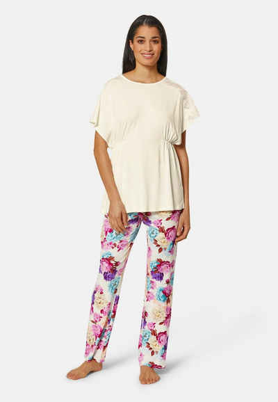 MADELEINE Pyjama »Pyjama mit Spitze und Blütenprint«