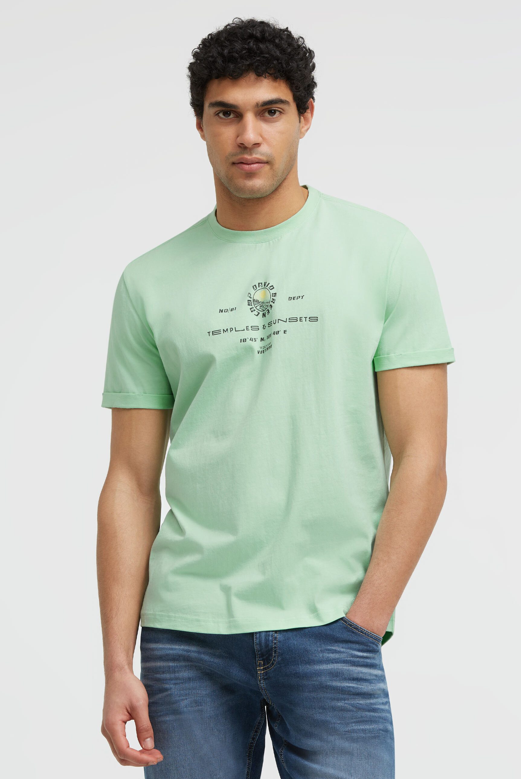 CAMP DAVID Rundhalsshirt mit fixierten Turn-Up-Ärmeln