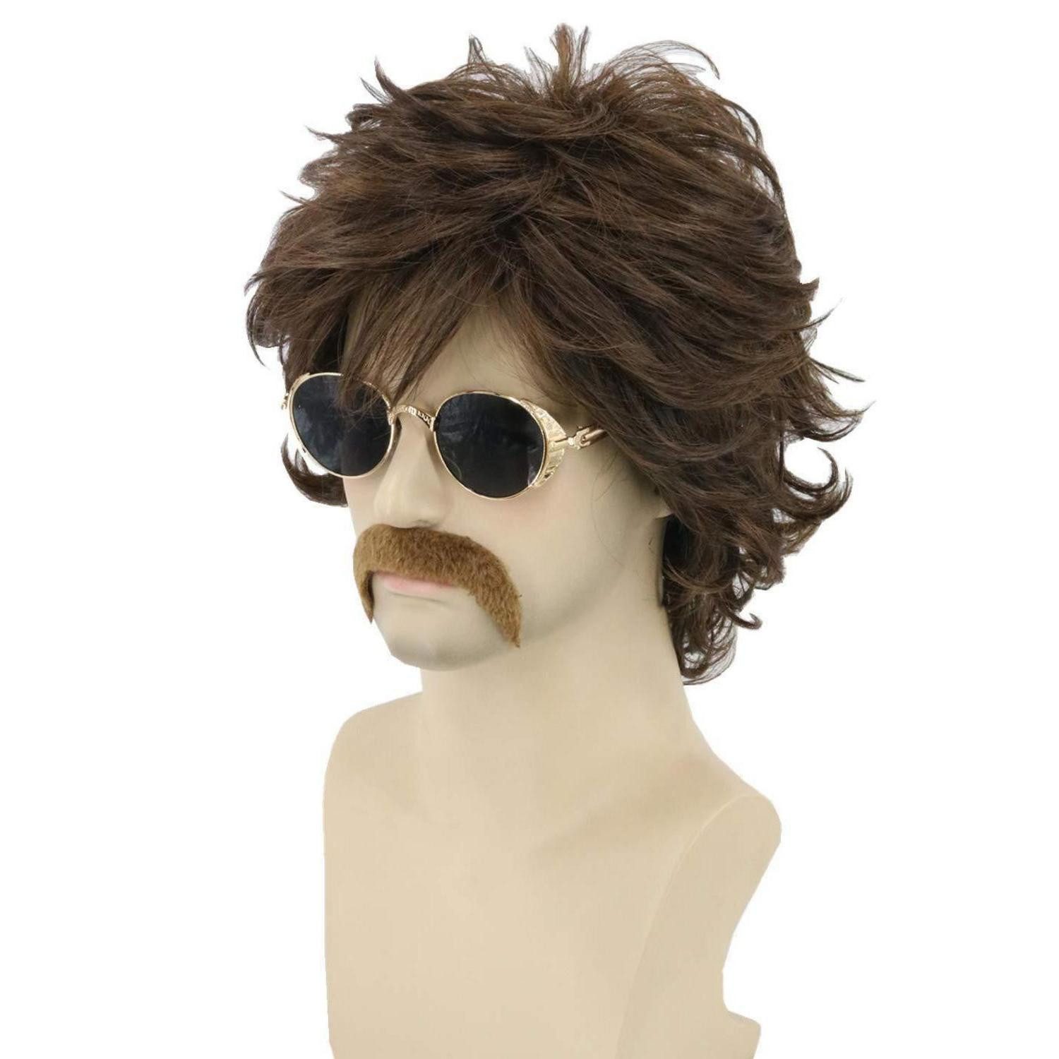 Kostüm-Perücke Perücke 70er Herren Kurz Lockig Bart Halloween Party Braun