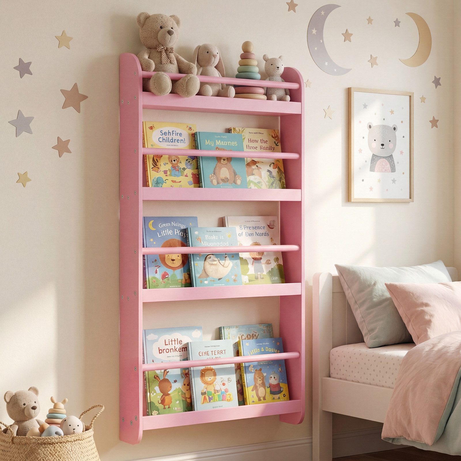 COSTWAY Kinderregal, Bücherregal für Kinder mit 4 Ablagen Wandmontage 56x12x107cm
