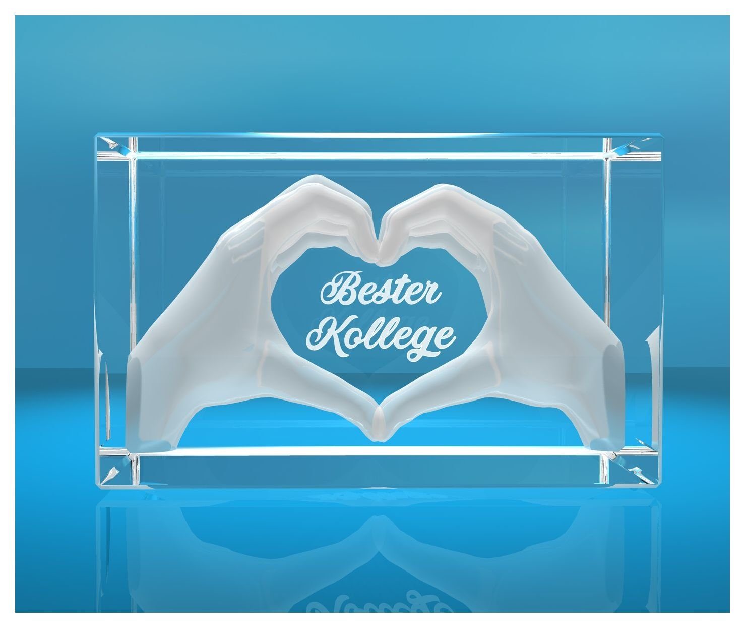 Dekofigur 3D Glasquader I Herz aus Händen mit Gravur I Text: Bester Kollege, Hochwertige Geschenkbox, Made in Germany, Familienbetrieb