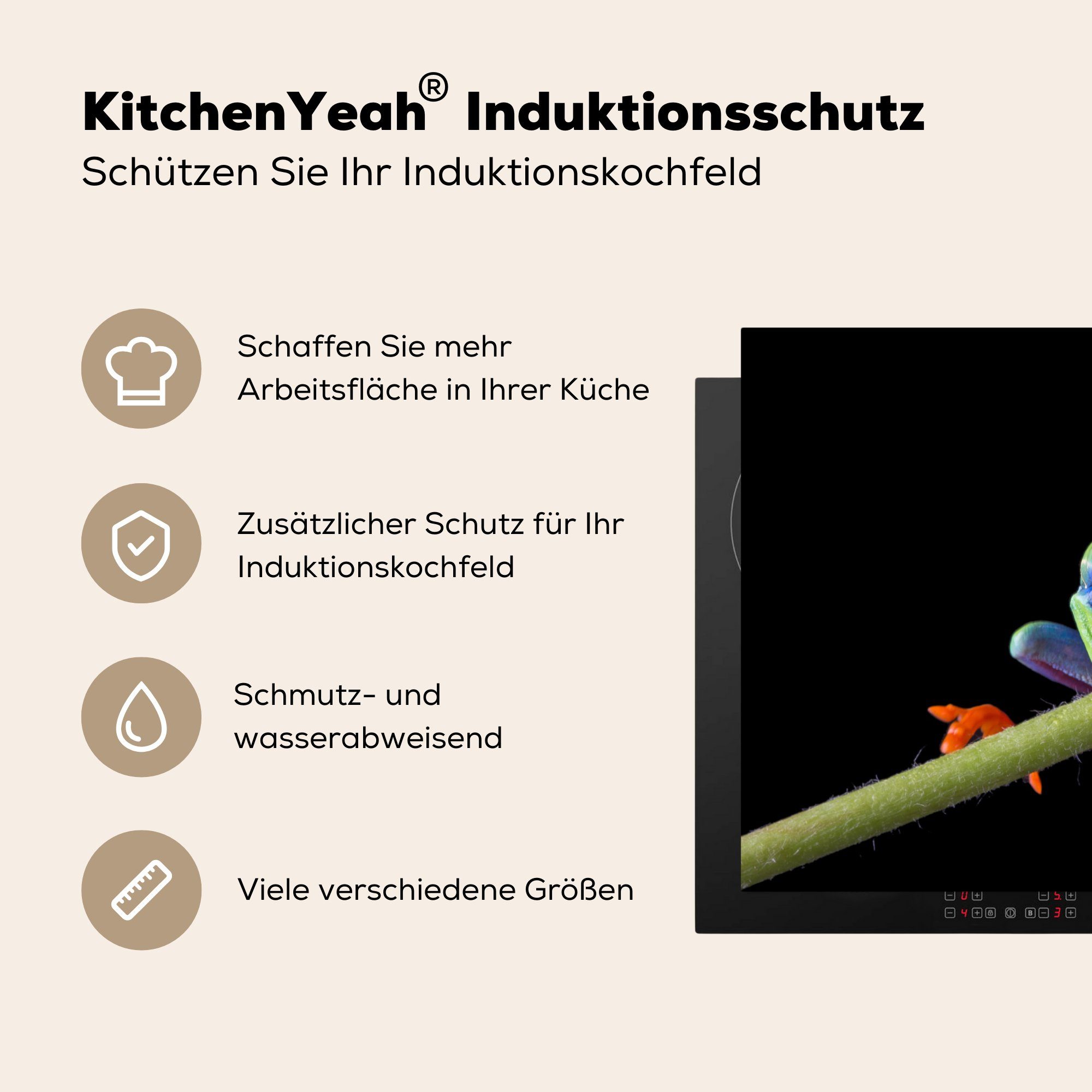 MuchoWow Herdblende-/Abdeckplatte Frosch - Schutz Pflanze küche, (1 die - Ceranfeldabdeckung Schwarz, tlg), Vinyl, cm, Induktionskochfeld für 81x52