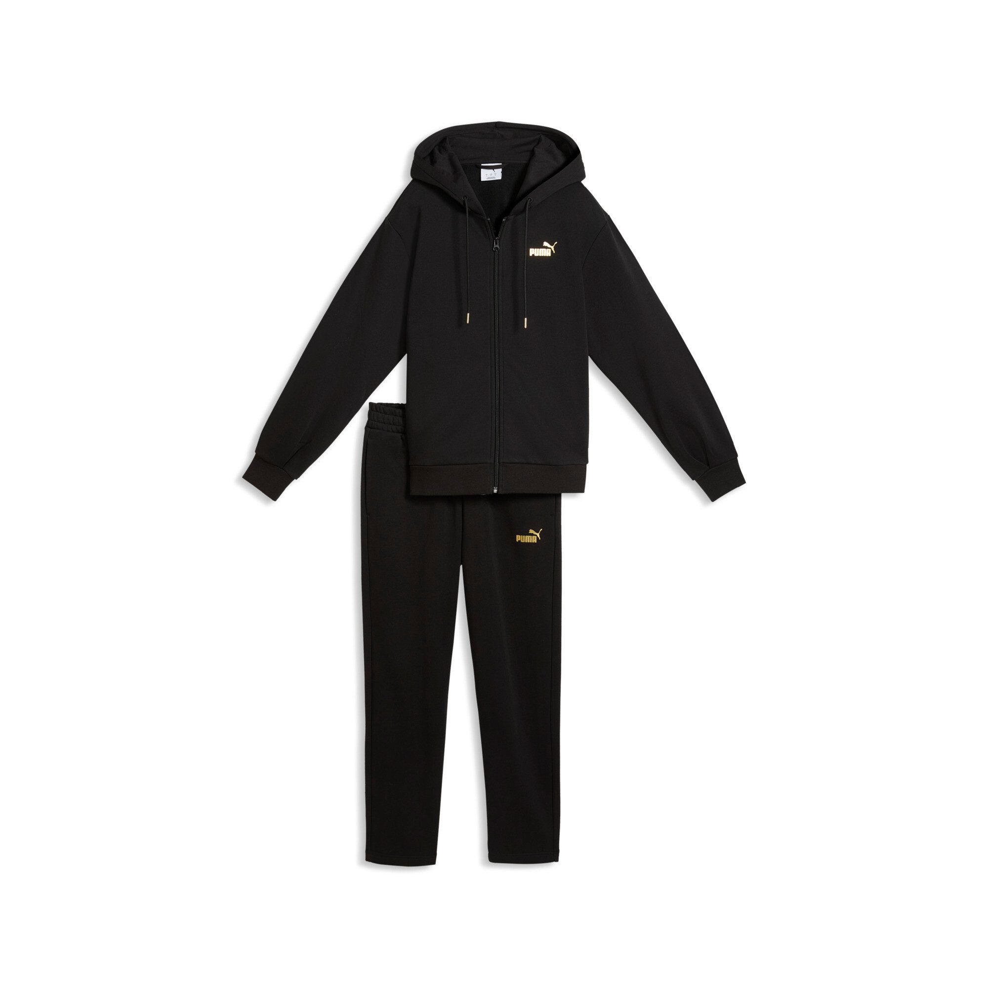PUMA Trainingsanzug METALLIC HOODED STANDARD SWEAT SUIT FL OP (2-tlg), mit Kapuze, in weicher Fleece-Qualität
