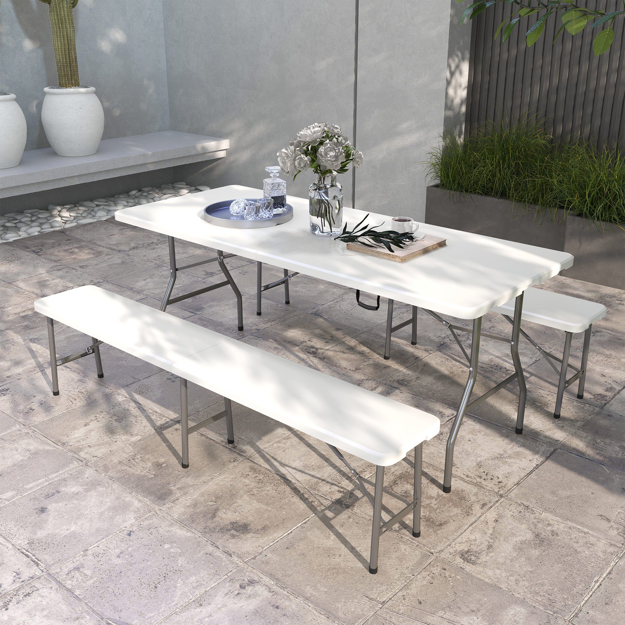 Outsunny Gartenbank 3-teilige Bierzeltgarnitur klappbare Festzeltgarnitur günstig online kaufen