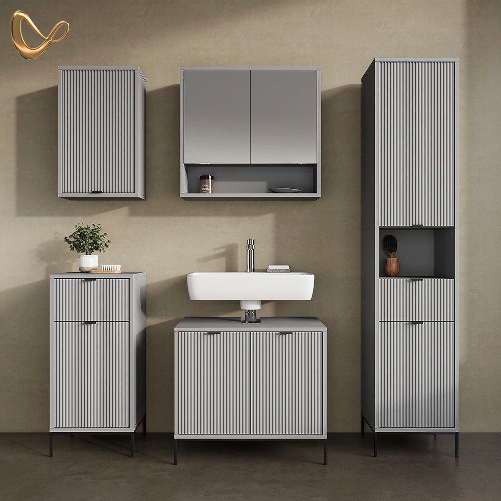 Livinity® Badmöbel-Set ATERNO, Grau, 5 Teile günstig online kaufen
