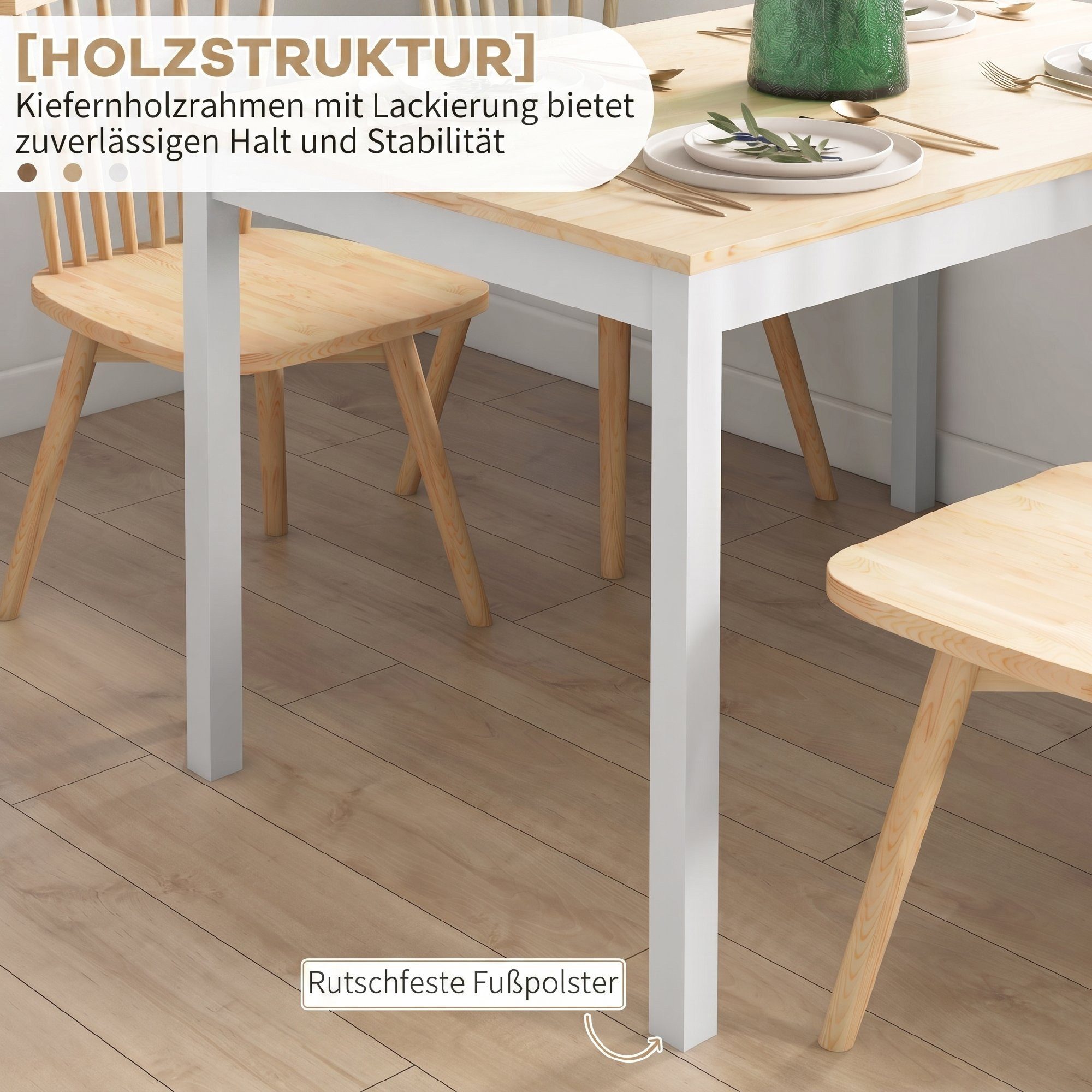 HOMCOM Esstisch Küchentisch Esszimmertisch aus Holz (Set, 1-St., 1 Tisch), Tischplatte 120 x 75 cm, für 4 Personen – Bild 5 von 5