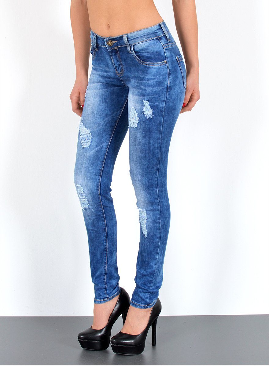 ESRA Skinny-fit-Jeans S500 High Waist Skinny Jeans Damen, Damen Röhrenjeans Hose Skinny, bis Übergröße / Plussize Große Größen, Sehr enge Damen Skinny Jeans hoher Bund, Jeanshose High Rise, mit Stretch, Skinny Jeans mit Rissen Destroyed Look, Damen Jeans Hose, Jeans Damen Hose Skinny