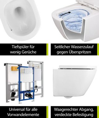 aquaSu Tiefspül-WC, Wandhängend, Abgang Waagerecht, Wand WC, spülrandlos, WC-Sitz mit Absenkautomatik, Duroplast, 049962