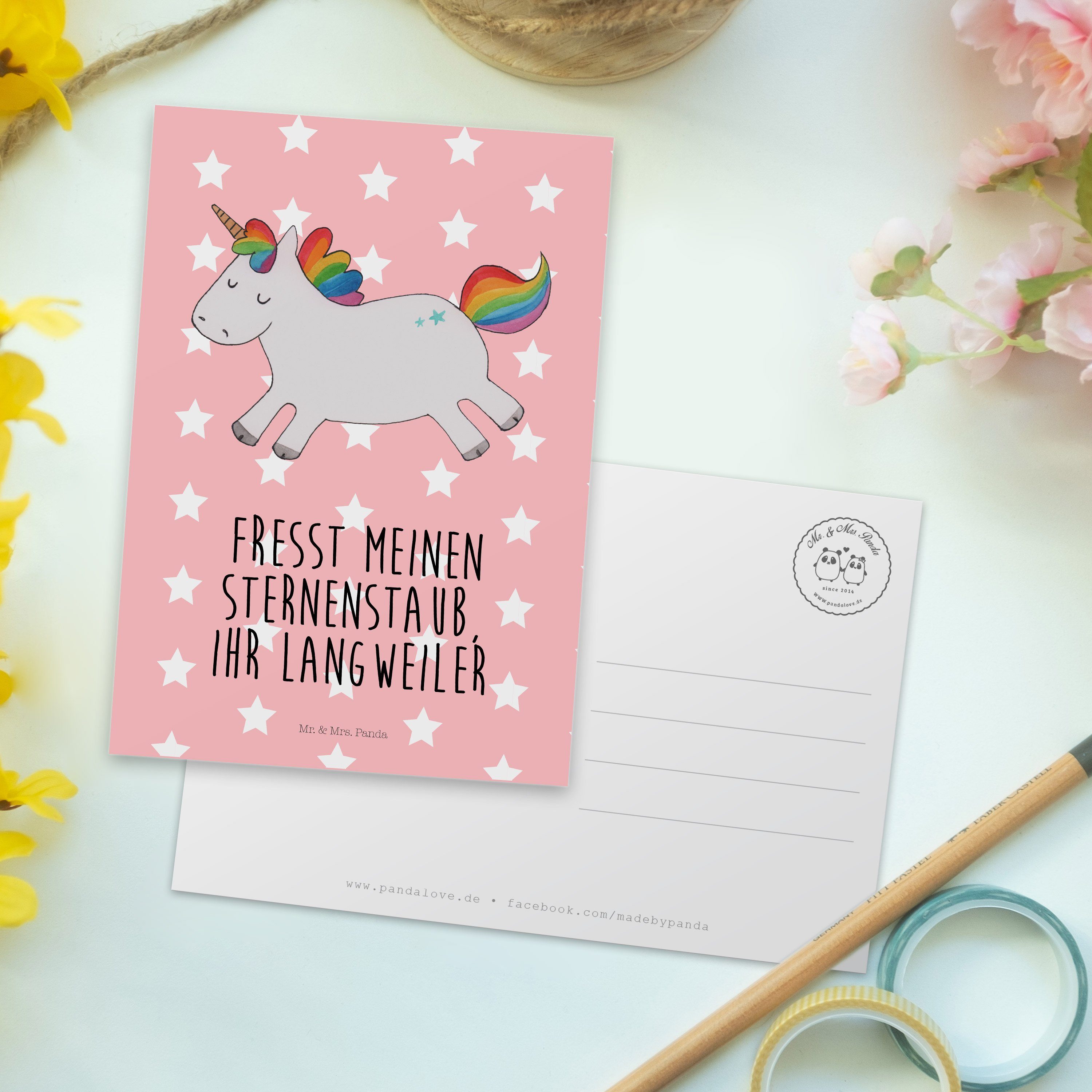 & Postkarte Happy Pastell - Mrs. Rot Unicorn, Panda Geschenk, Einhorn Einhörner, D - Mr. Einhorn