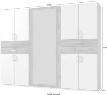 Wimex Kleiderschrank Taiga (Taiga, 1-St., Kleiderschrank) 270x58x210cm weiß Flagstaff Eiche 10-türig