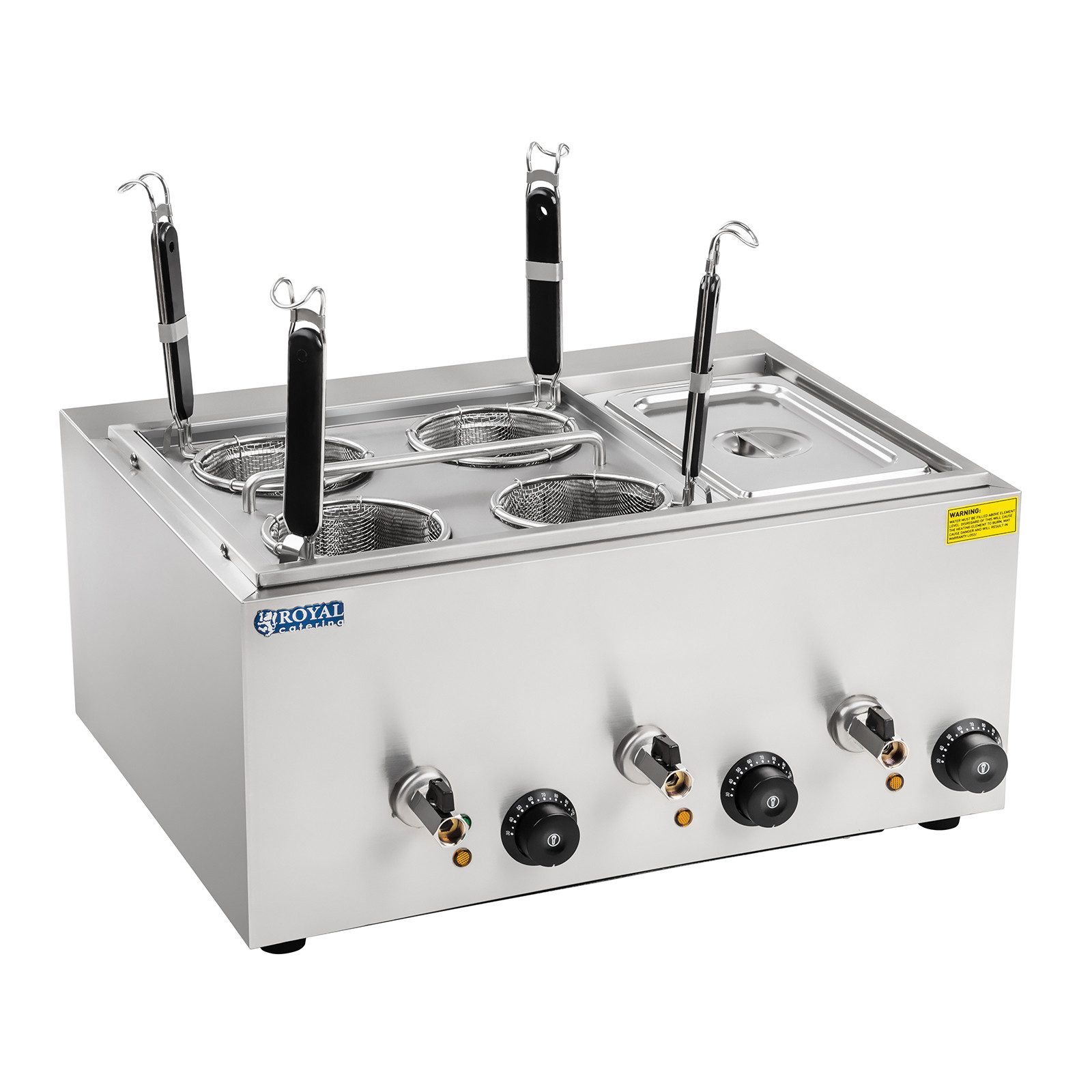 Royal Catering Spaghettitopf Nudelkocher Elektro Pastakocher Teigwarenkocher 4 Körben 1/3 GN 3000 W, Edelstahl