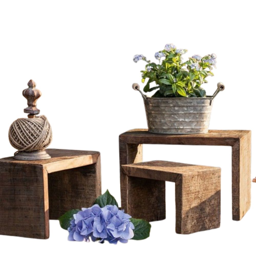 Home-trends24.de Blumenbank Dekobank Holz 3er Set Blumenbank Beistelltisch Sitzhocker Pflanzbank (3 St)