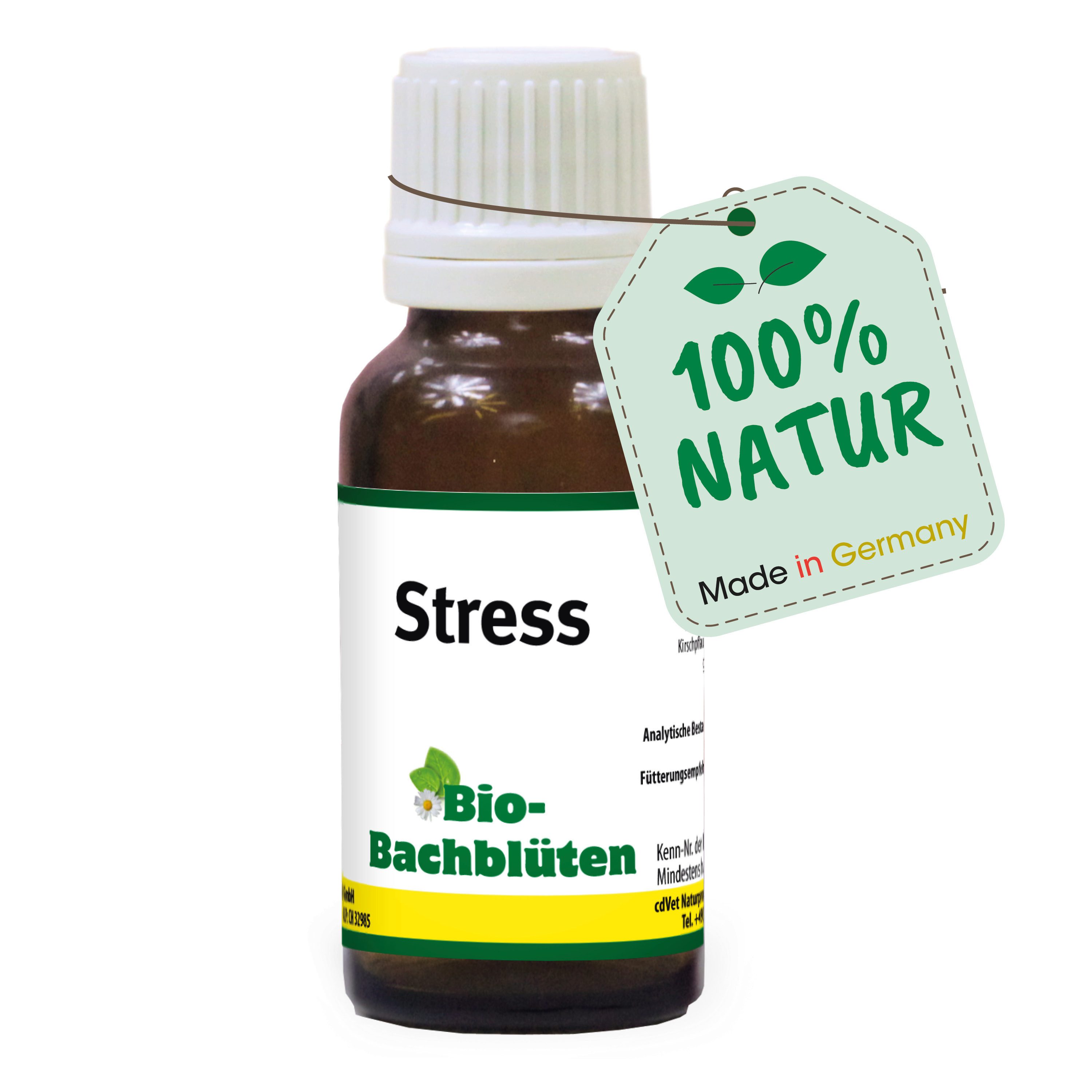 cdVet Bachblüten Stress, Ergänzungsfutter für: Pferde, Katzen, Hunde, verträglich bei Panik, Silvester, Verlust, Tierarztbesuch