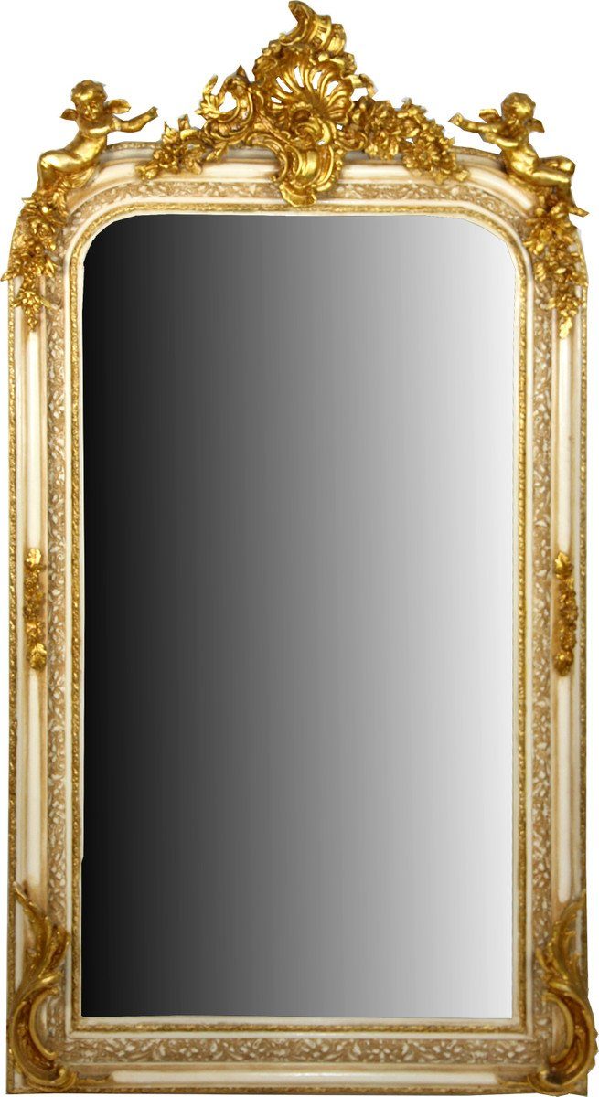 Casa Padrino Barockspiegel Barock Wandspiegel Antik Stil Creme / Gold 85 x H. 160 cm - Prunkvoller Barock Spiegel mit wunderschönen Verzierungen