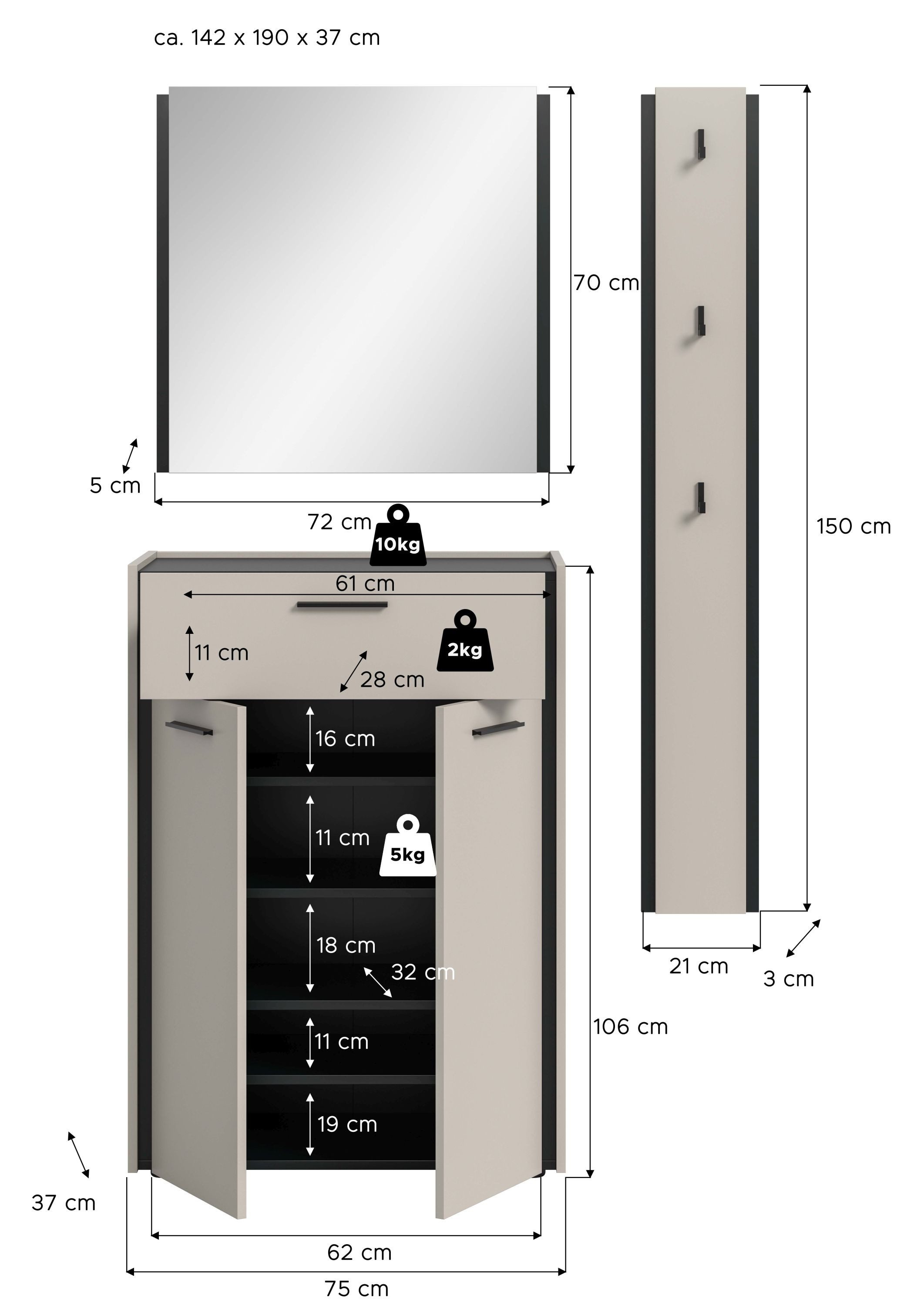 xonox.home Garderoben-Set Emil, in Kaschmir Melamin B/H/T: 142x190x37 cm