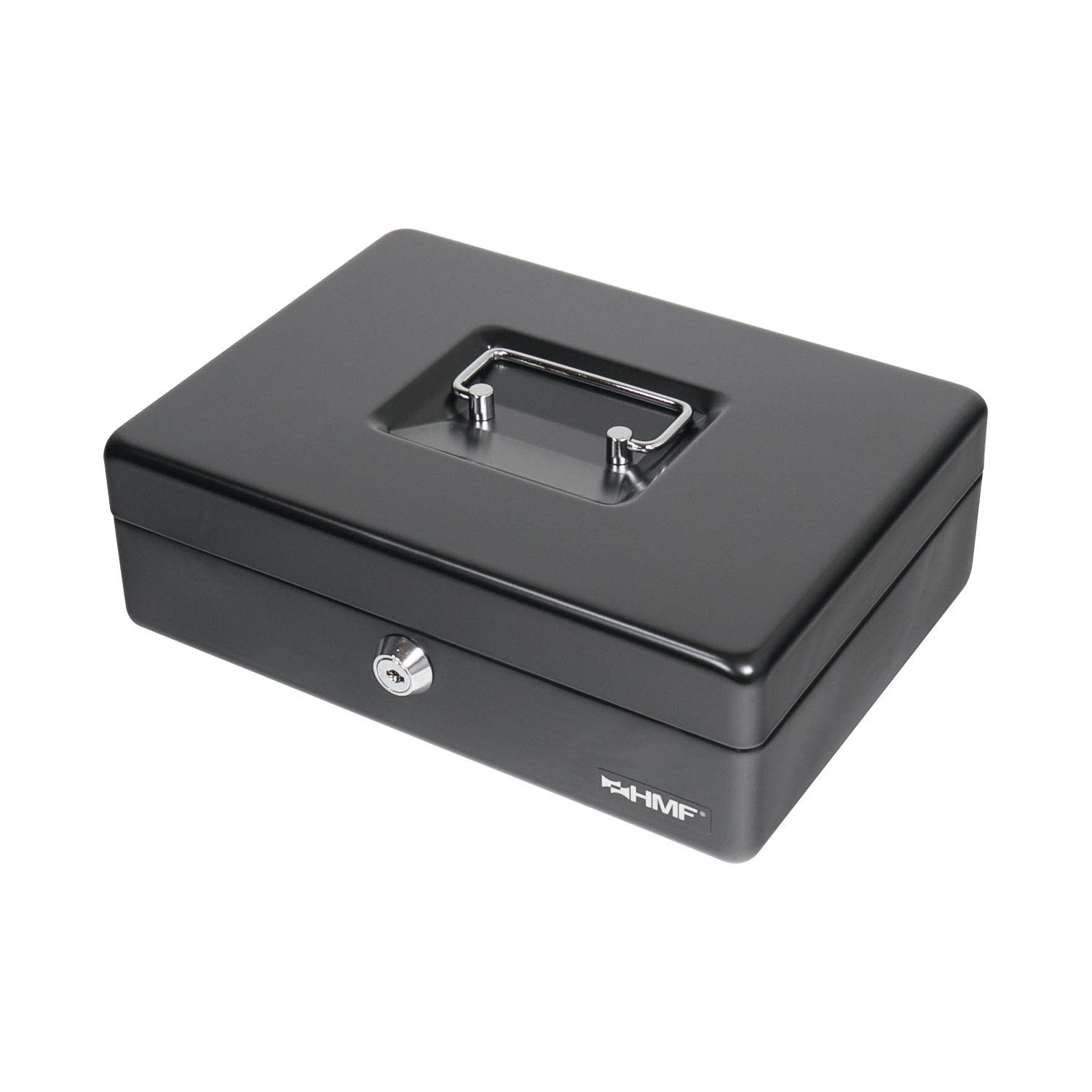 HMF Geldkassette mit Münzzählbrett, Bargeldkasse mit Geldbox schwarz cm Schlüssel, Abschließbare hochwertige 25x18x9