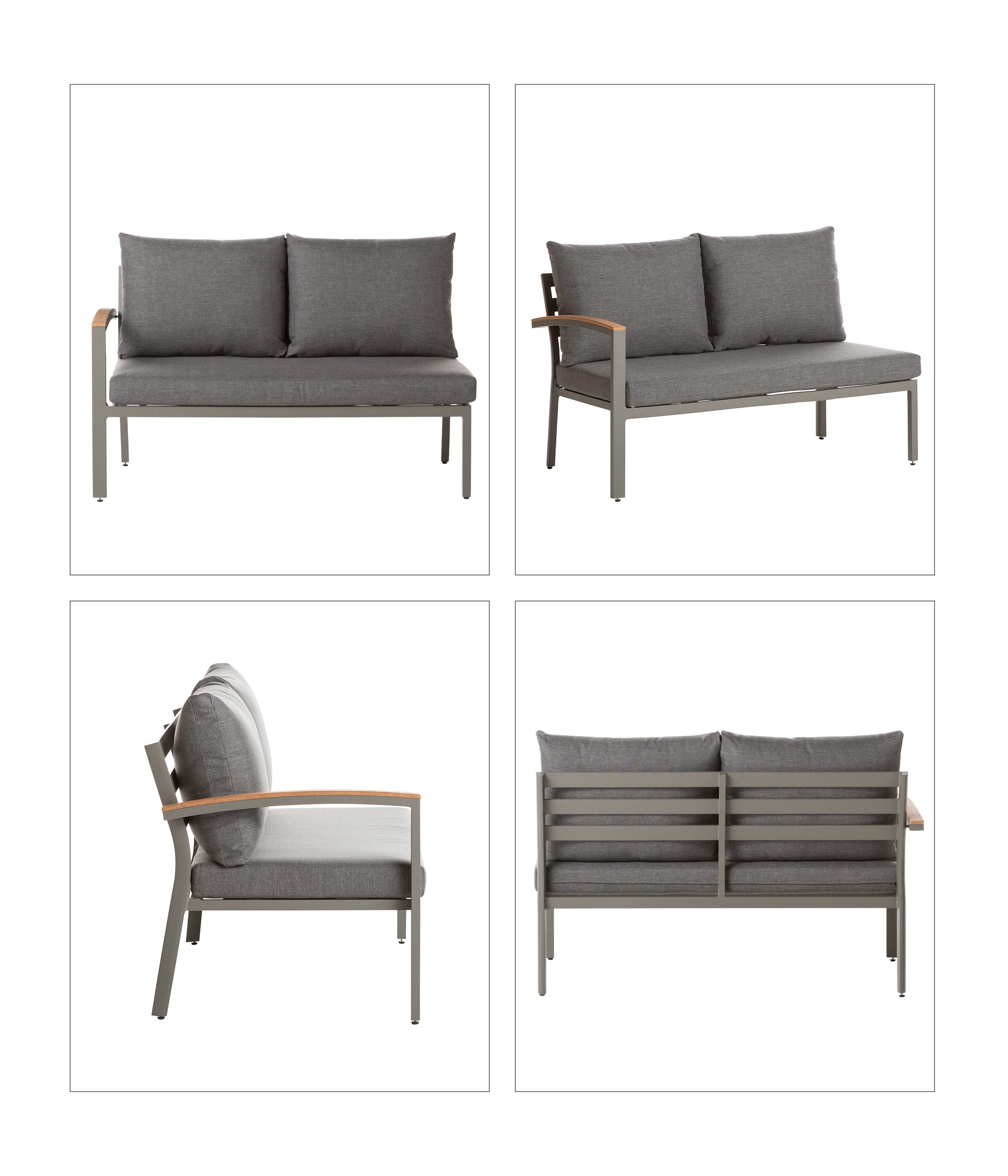 Dehner Gartenlounge-Set Colmar, 4-teilig, 5-Sitzer, inkl. höhenverstellbarem Tisch und Polster, aus FSC®-zertifiziertem Teakholz, wasserabweisenden Olefin