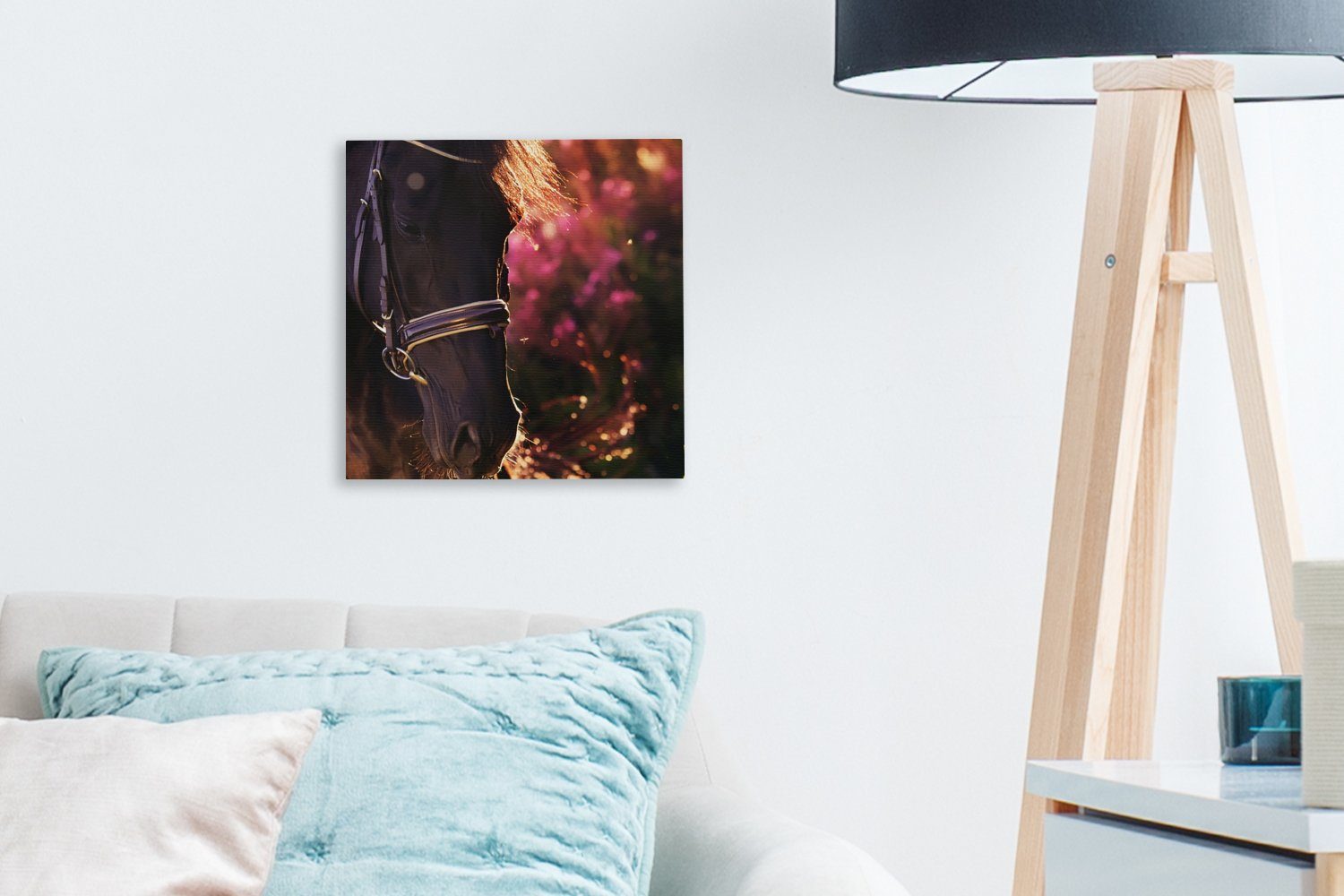 Sonne Wohnzimmer - (1 Leinwand für Schlafzimmer Bilder OneMillionCanvasses® Leinwandbild Porträt, St), Pferd -