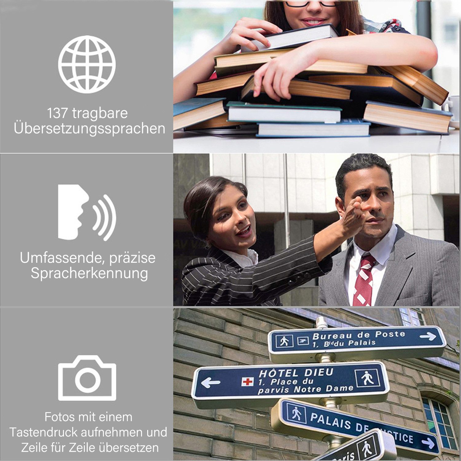MOPUEA Sprachcomputer Elektronischer Übersetzer Multifunktionaler Sprachübersetzer, für 130 Sprachen mit Touchscreen und Offline-Funktion, Bluetooth