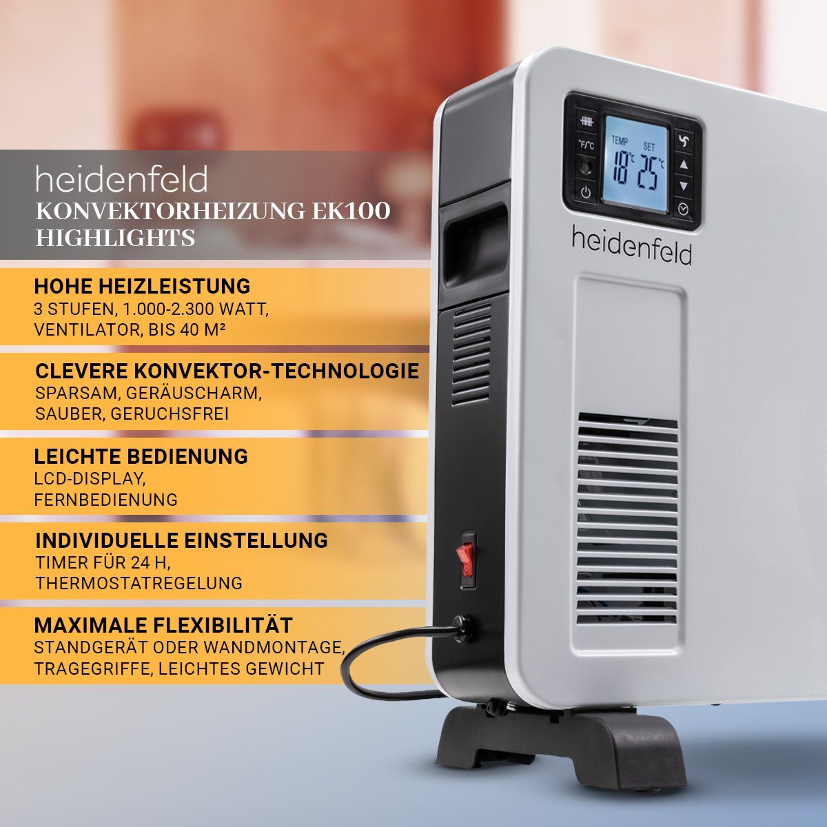 Heidenfeld Konvektor Elektro Heizung Konvektorheizung EK100 günstig online kaufen