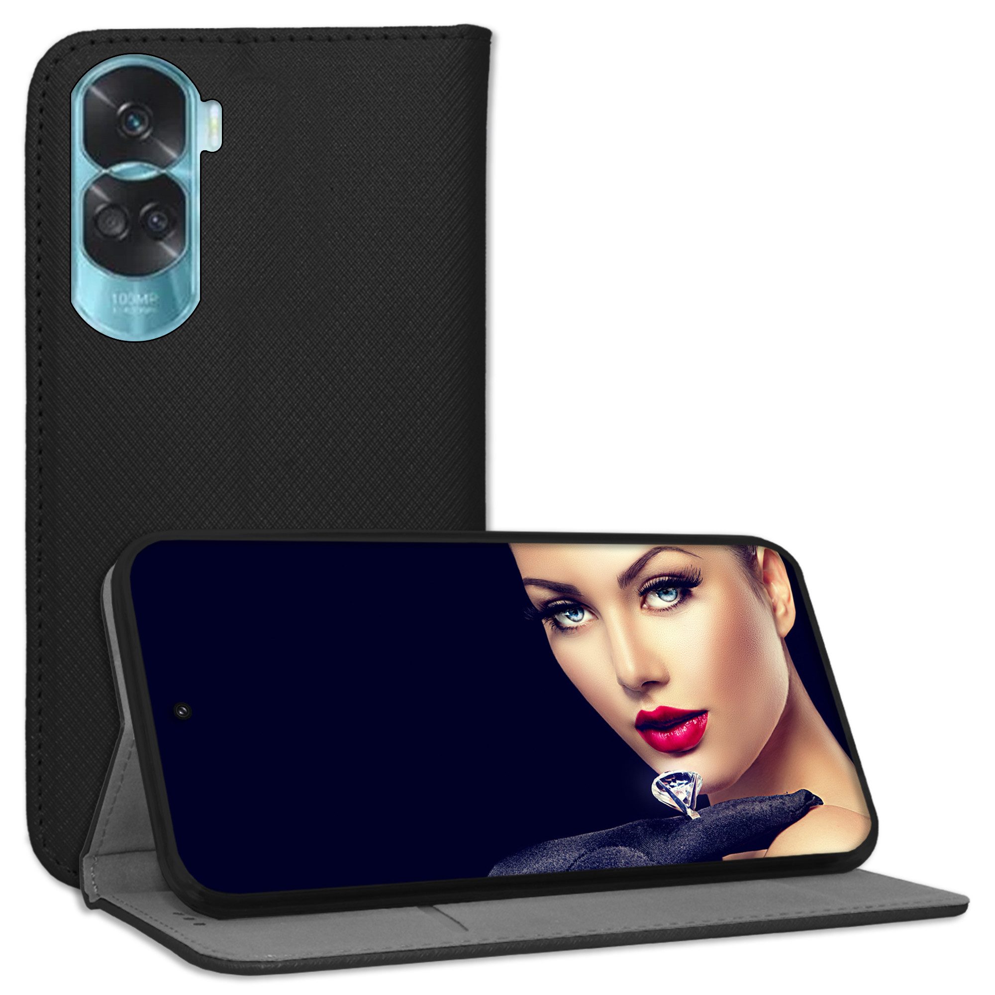mtb more energy Smartphone-Hülle Smart Magnet für Honor 90 Lite 5G, Schwarz, Bookstyle Klapphülle Cover Wallet Case aus Kunstleder