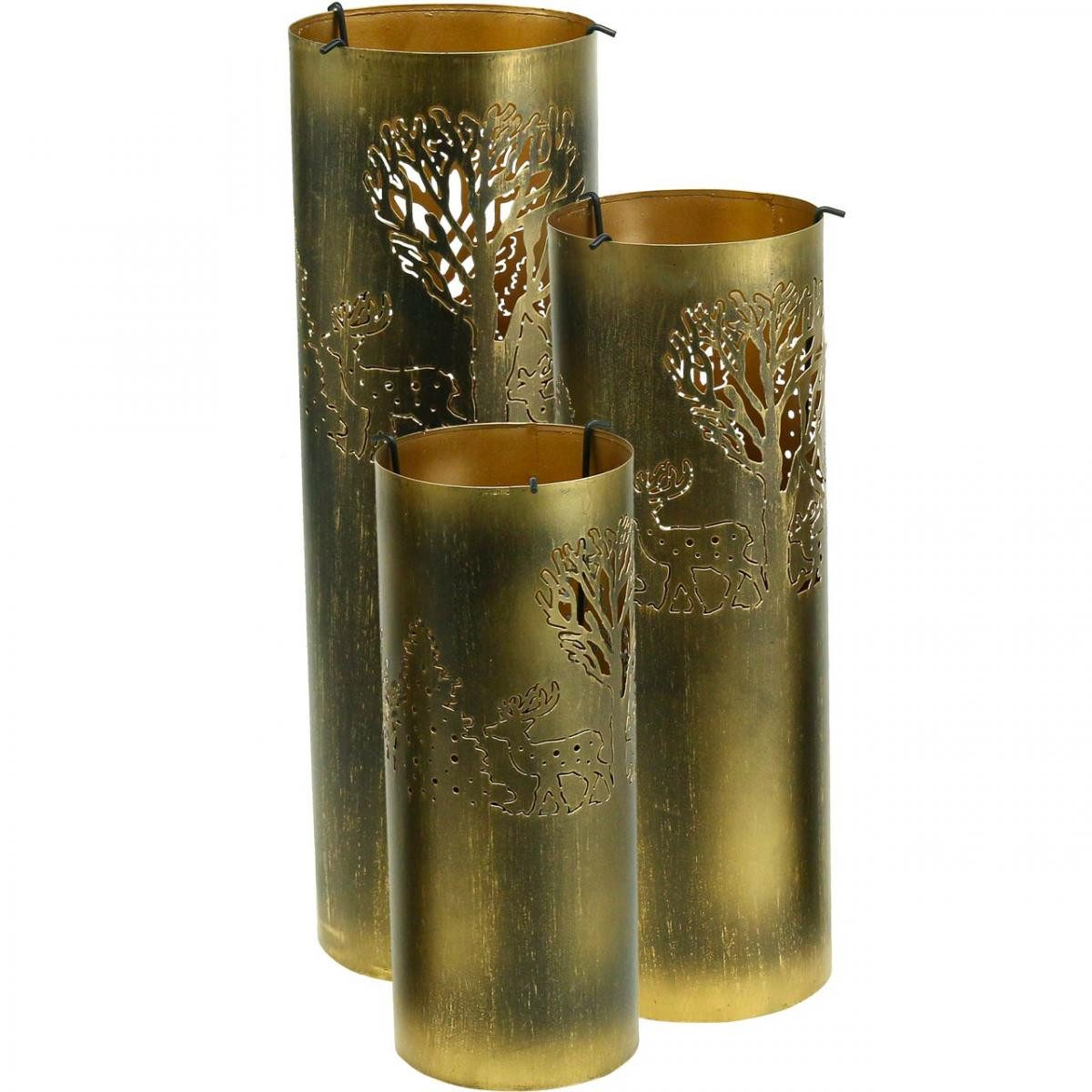Florists Products Kerzenhalter Hirsch Kerzenhalter Set Vintage Metall 3er-Set Gold/Schwarz
