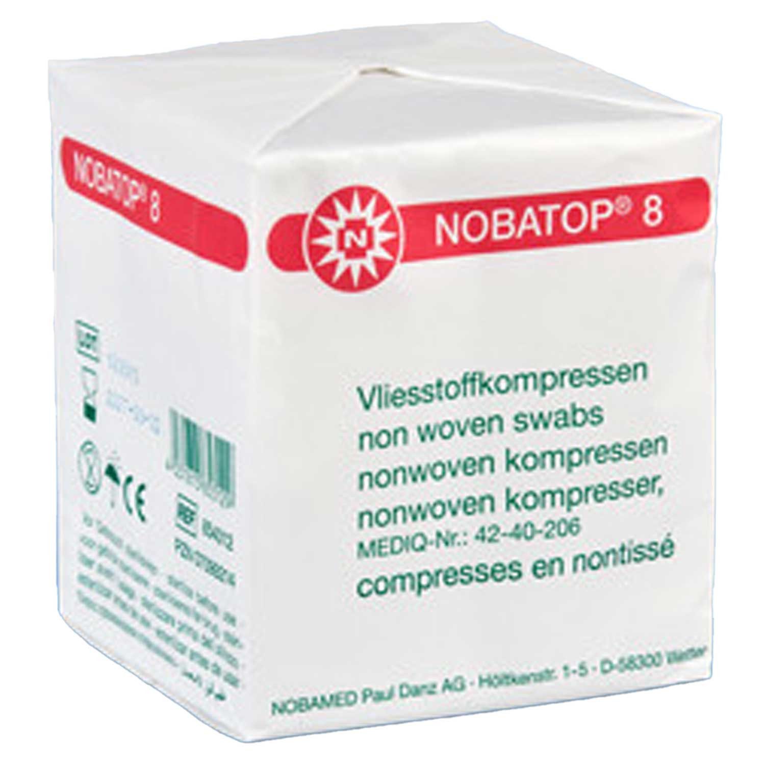 NOBAMED Paul Danz AG Erste-Hilfe-Set NOBAMED NOBATOP 8 Vlieskompressen 7,5 x 7,5 cm 100 Stück, (100 St), unsteril, Einmalgebrauch, saugfähig, Wundkompresse
