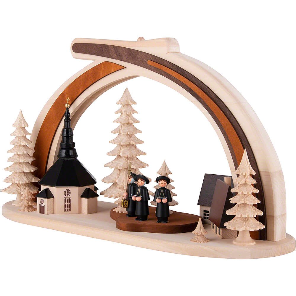 RATAGS Kunsthandwerk Schwibbogen Schwibbogen aus Massivholz Seiffener Kirche mit Kurrende (45x30cm) von