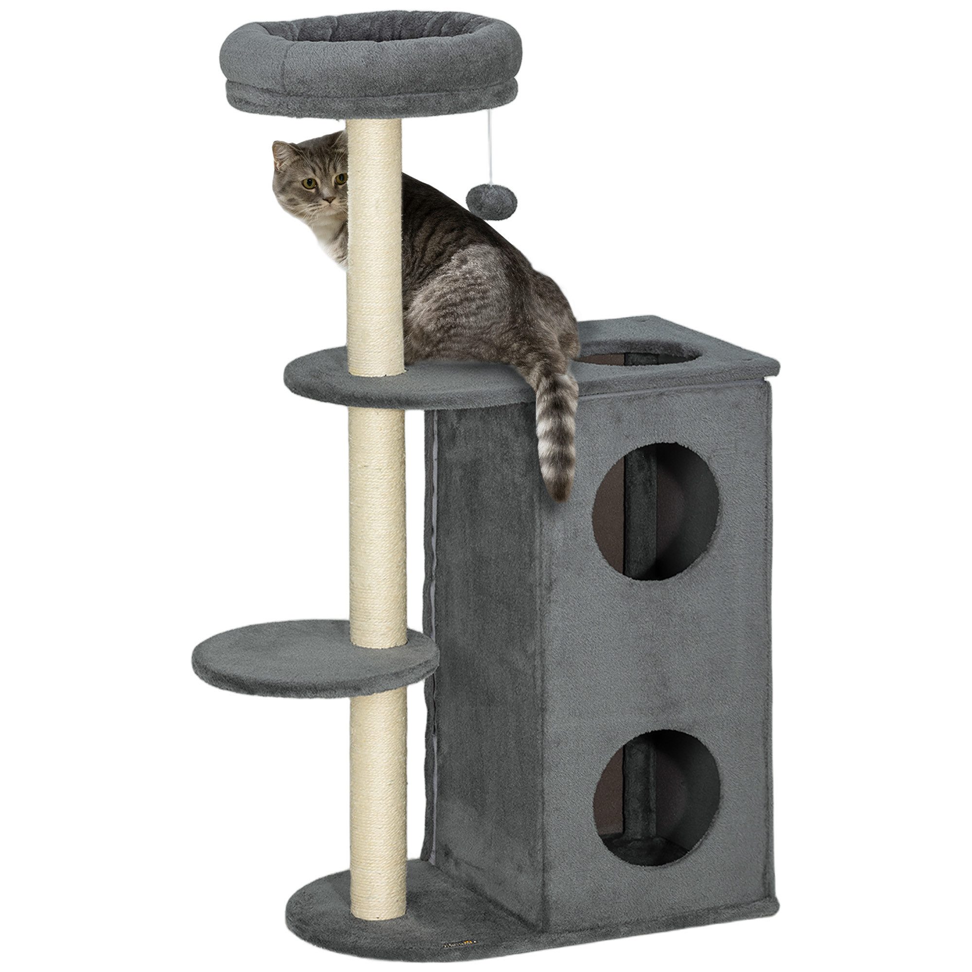 Kratzbaum 111 cm Katzenbaum mit Katzenhöhle, Bett, Spielball
