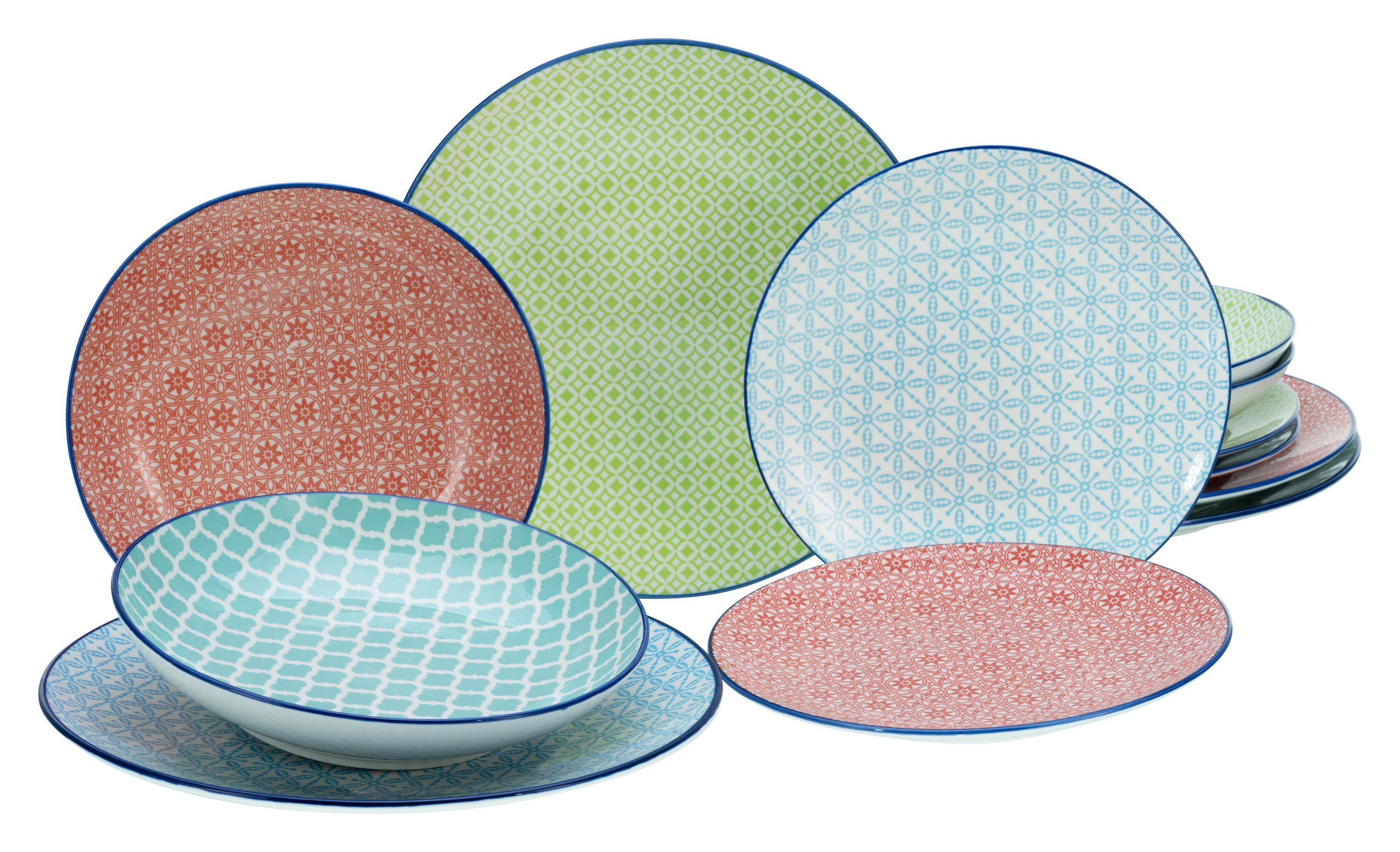 CreaTable Tafelservice Mediterran Bunt (12-tlg), 4 Personen, Steinzeug