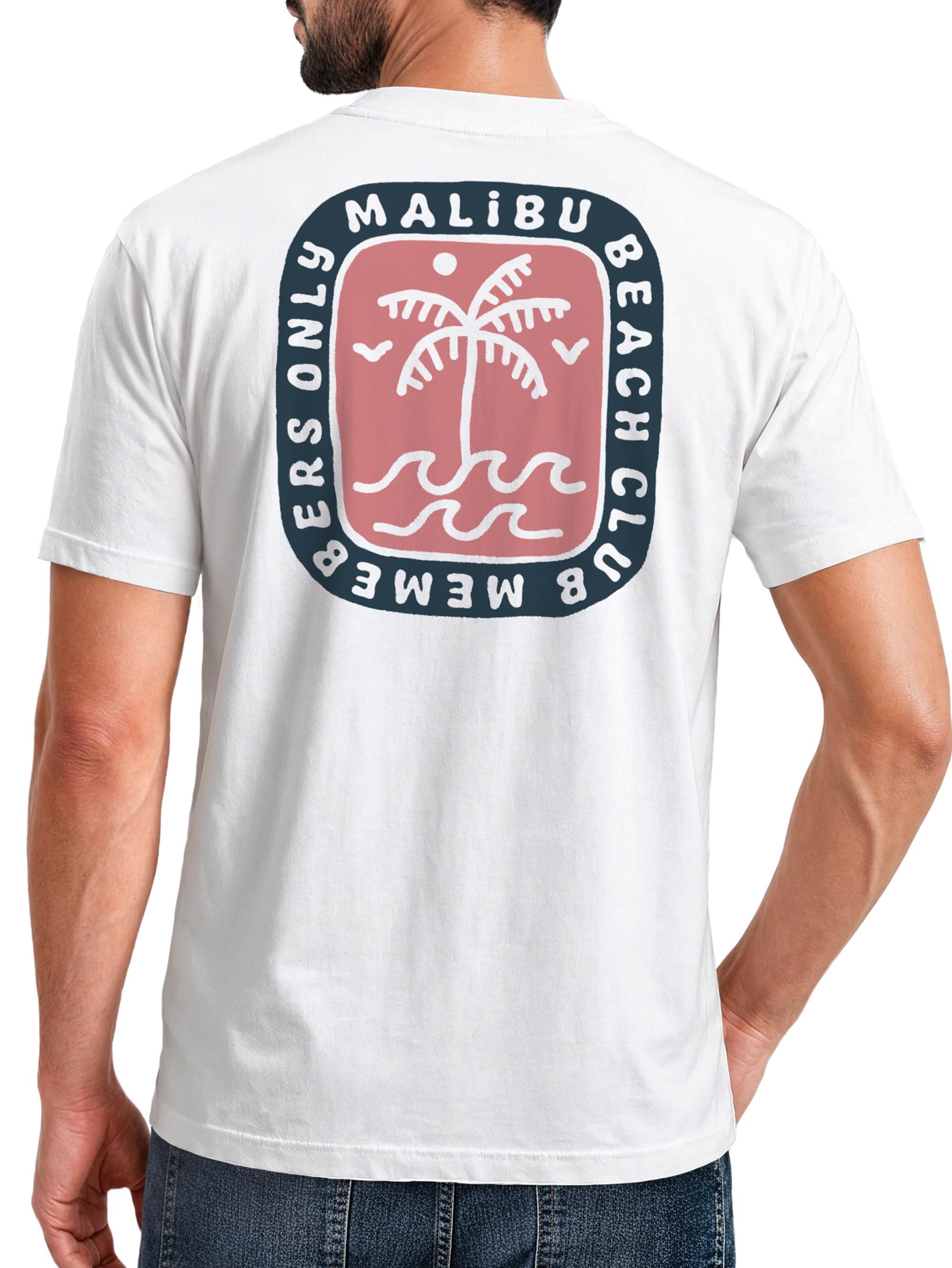 Print-Shirt Herren T-Shirt Backprint Surfer Style mit Grafik Aufdruck Malibu