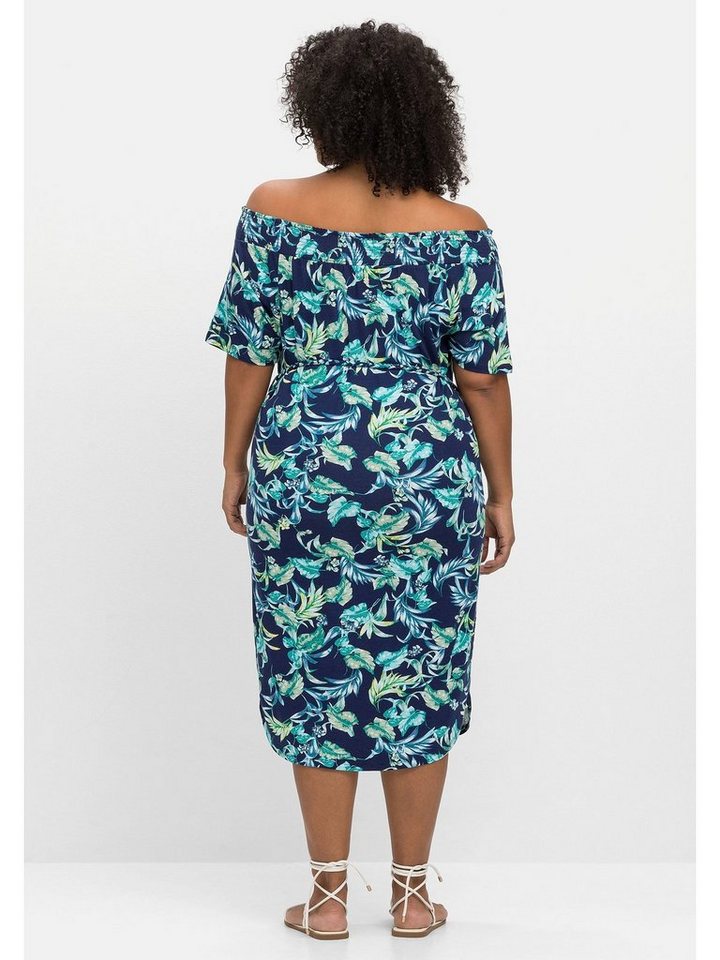 Sheego Strandkleid Große Größen mit Blätterprint und Carmenausschnitt